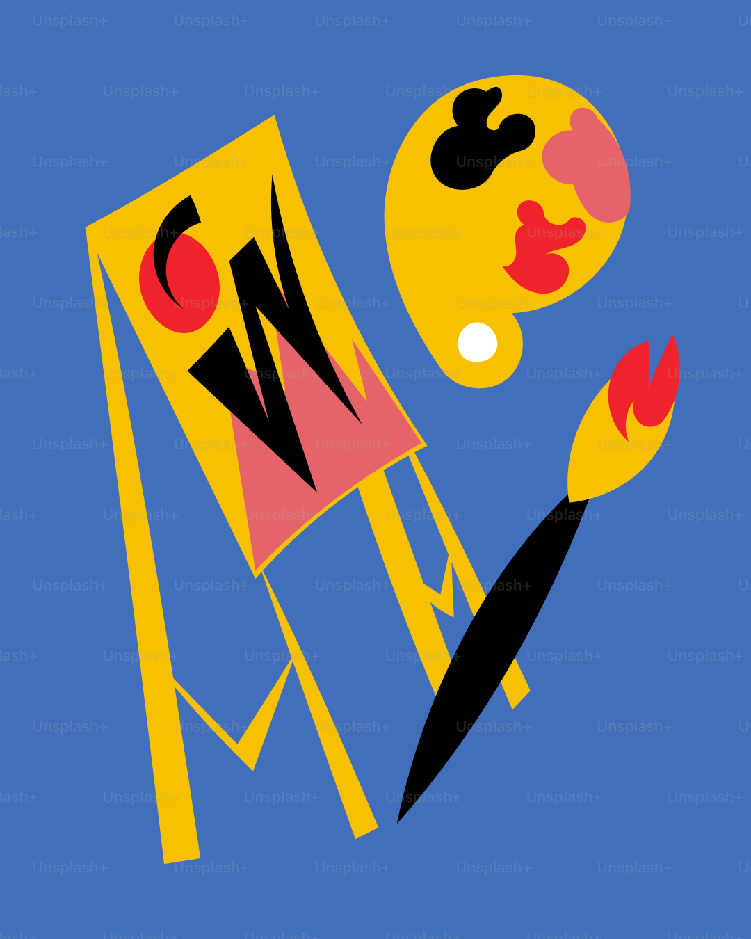 青い背景に黄色と赤のデザインが入っています