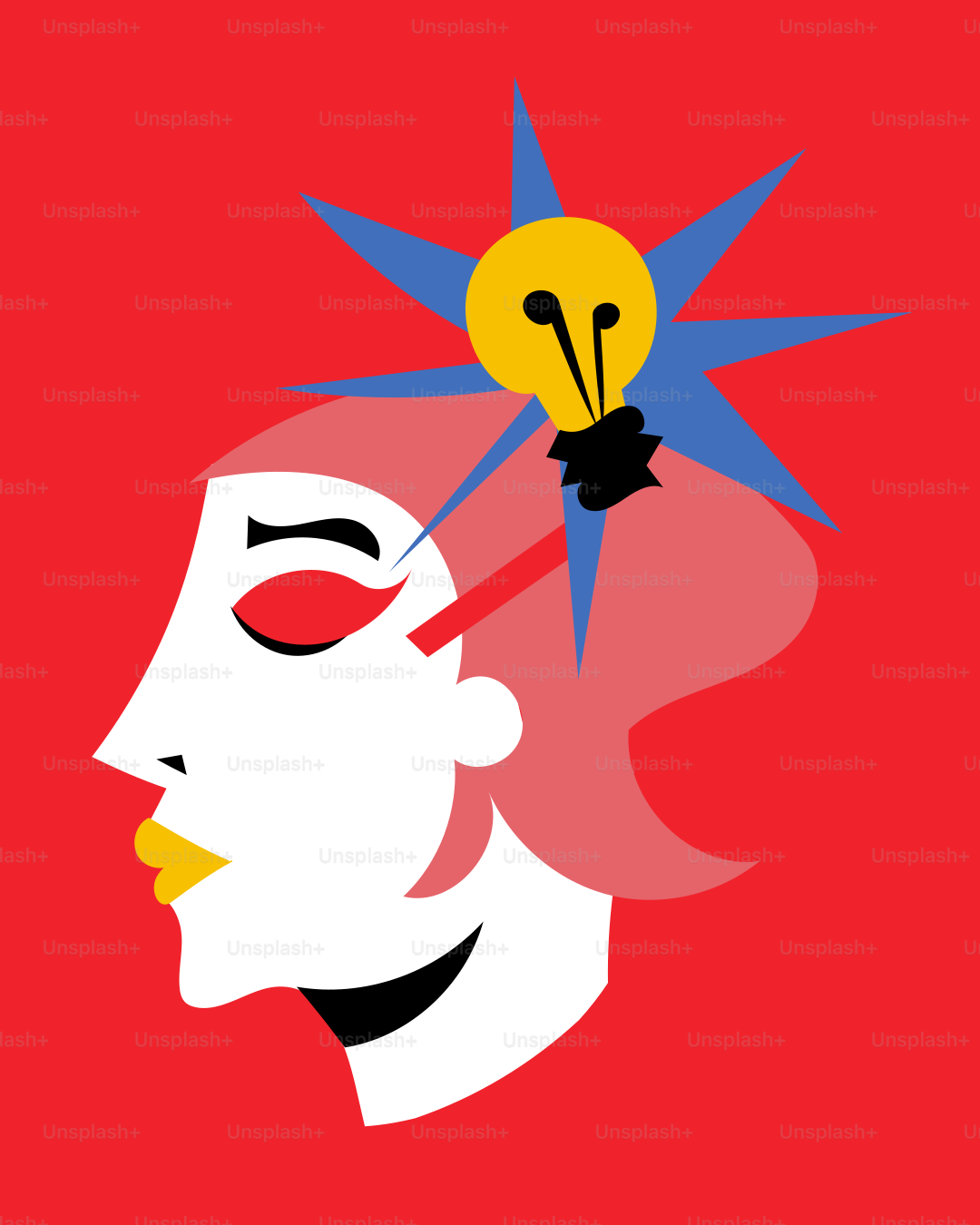 頭に電球がついた女性