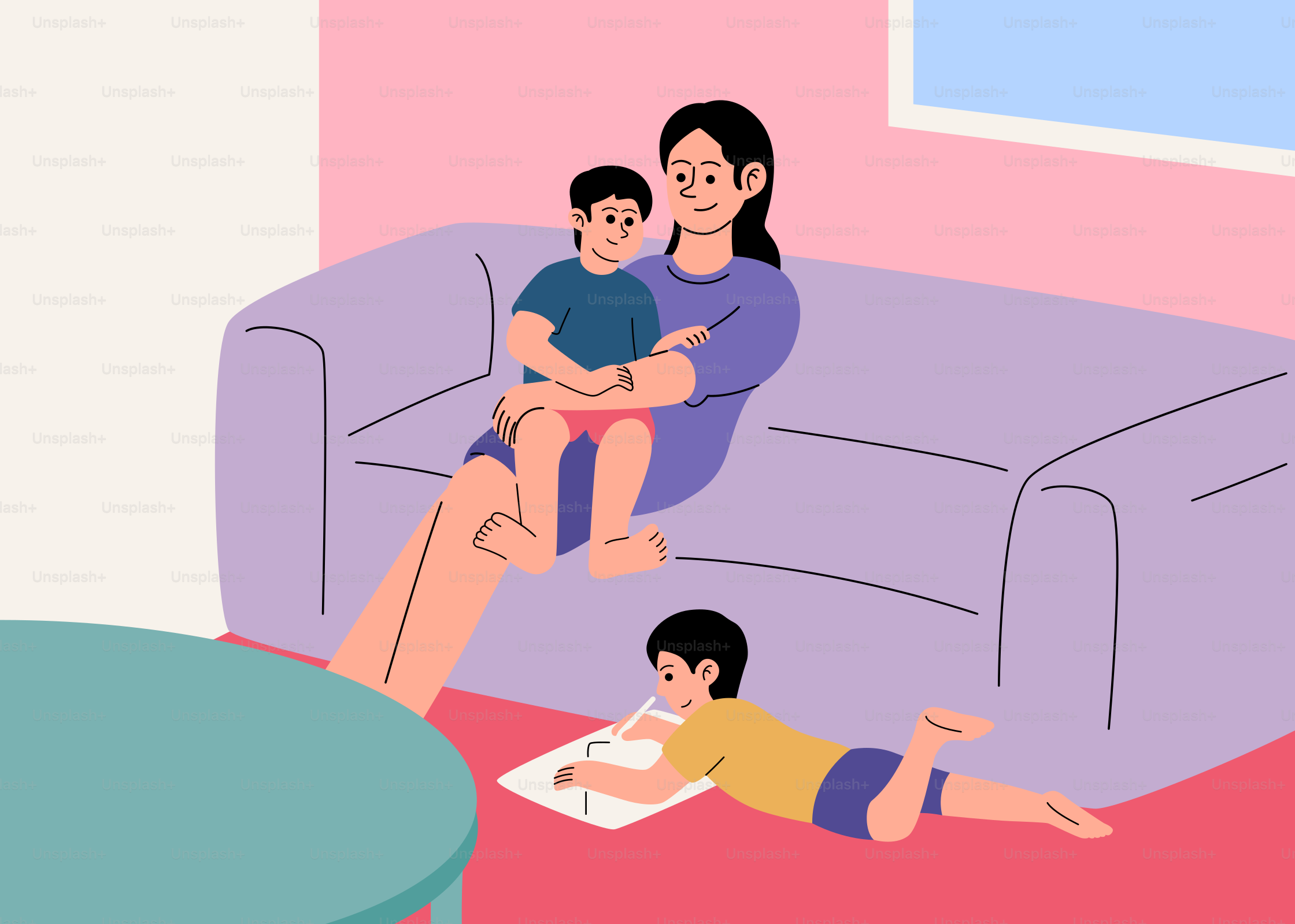 A woman sitting on a couch holding a child