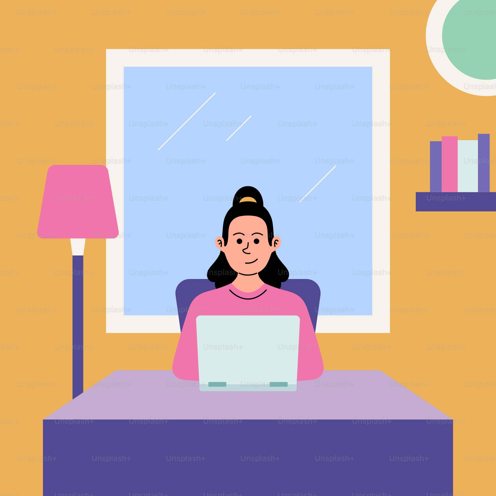 A woman sitting at a desk with a laptop in front of her