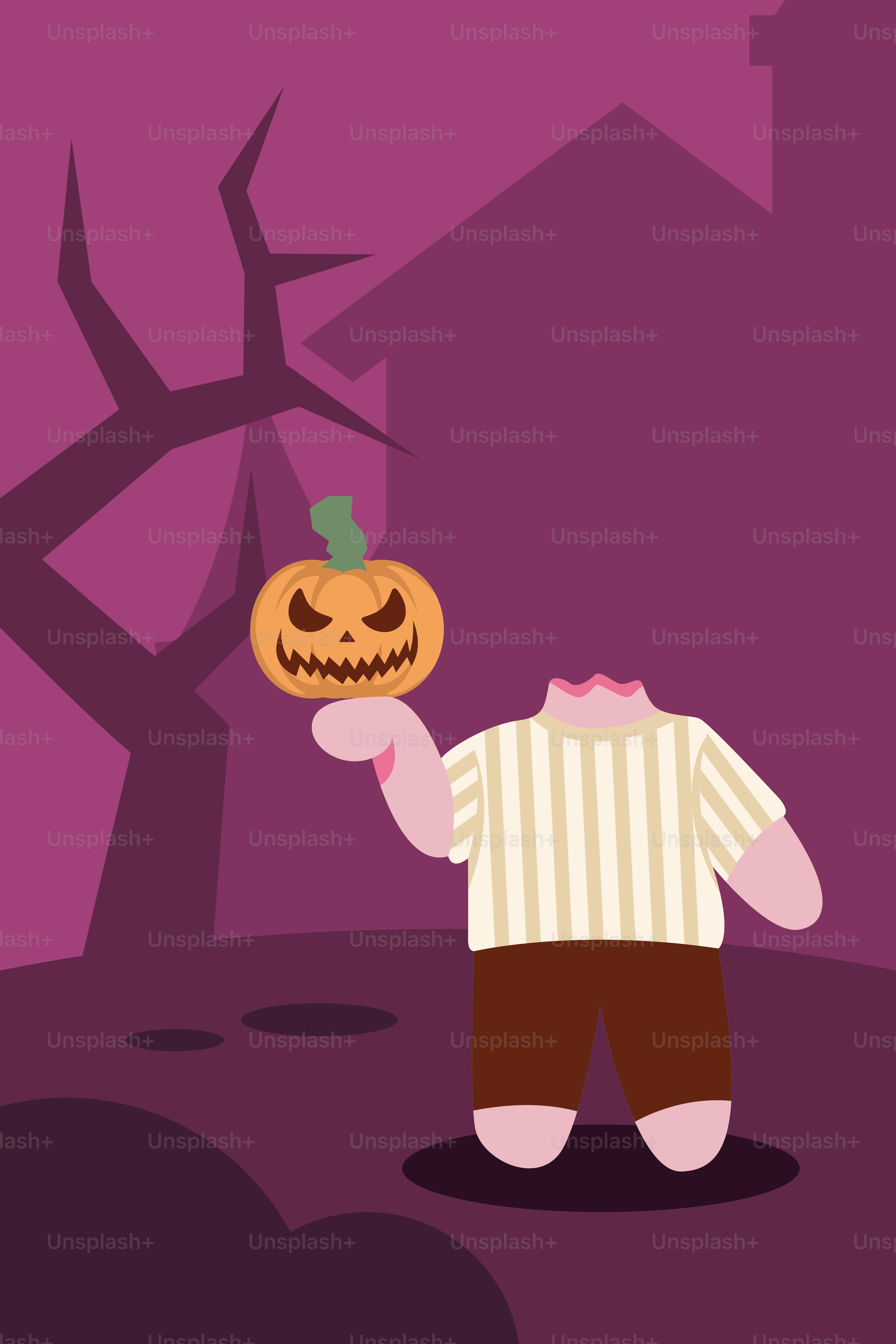 A cartoon character holding a jack o lantern