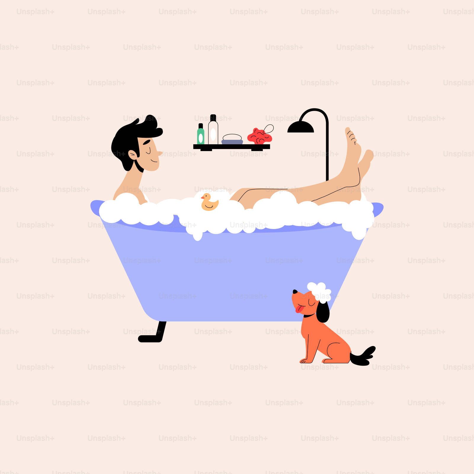 A man sitting in a bathtub with a dog