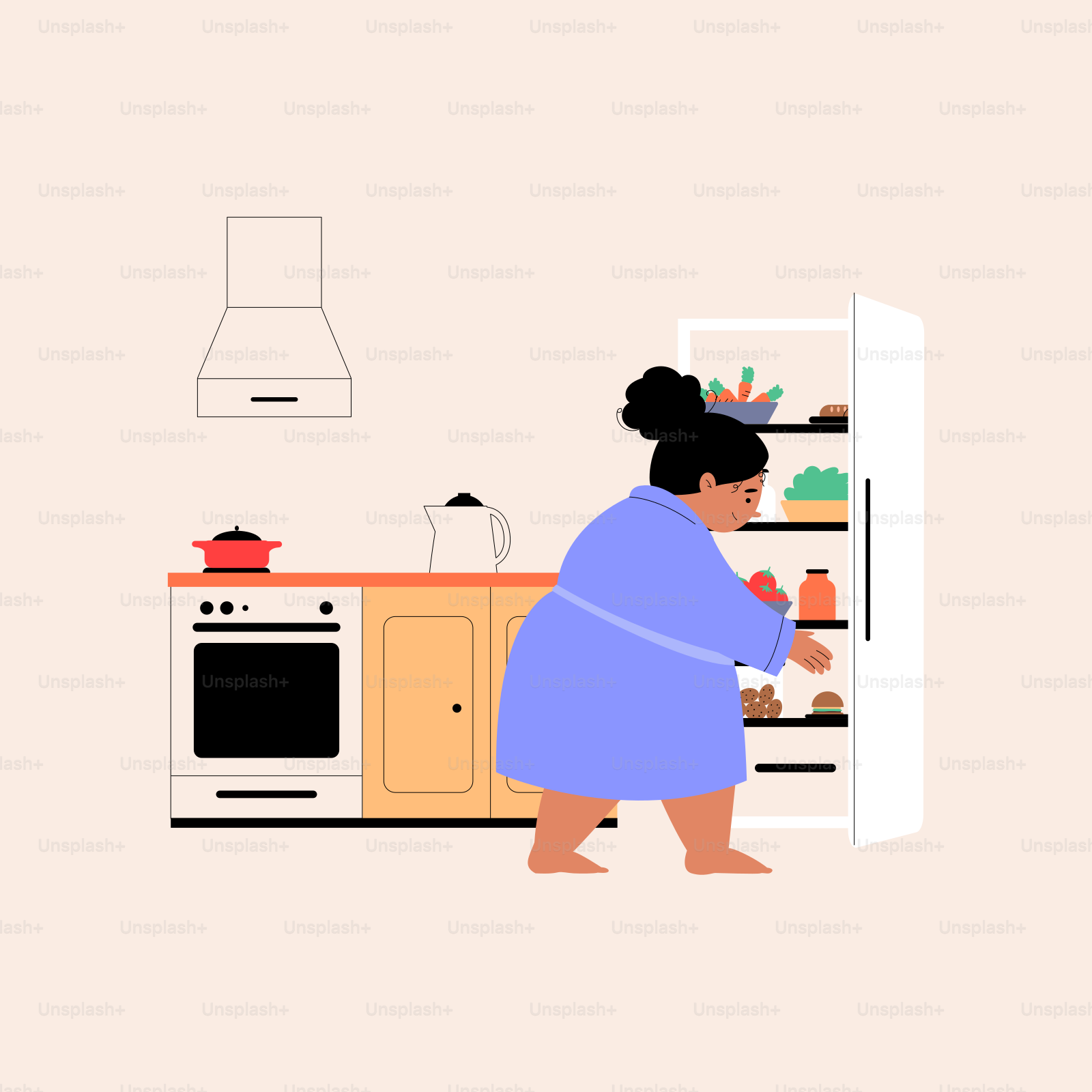 Une femme debout devant un réfrigérateur ouvert