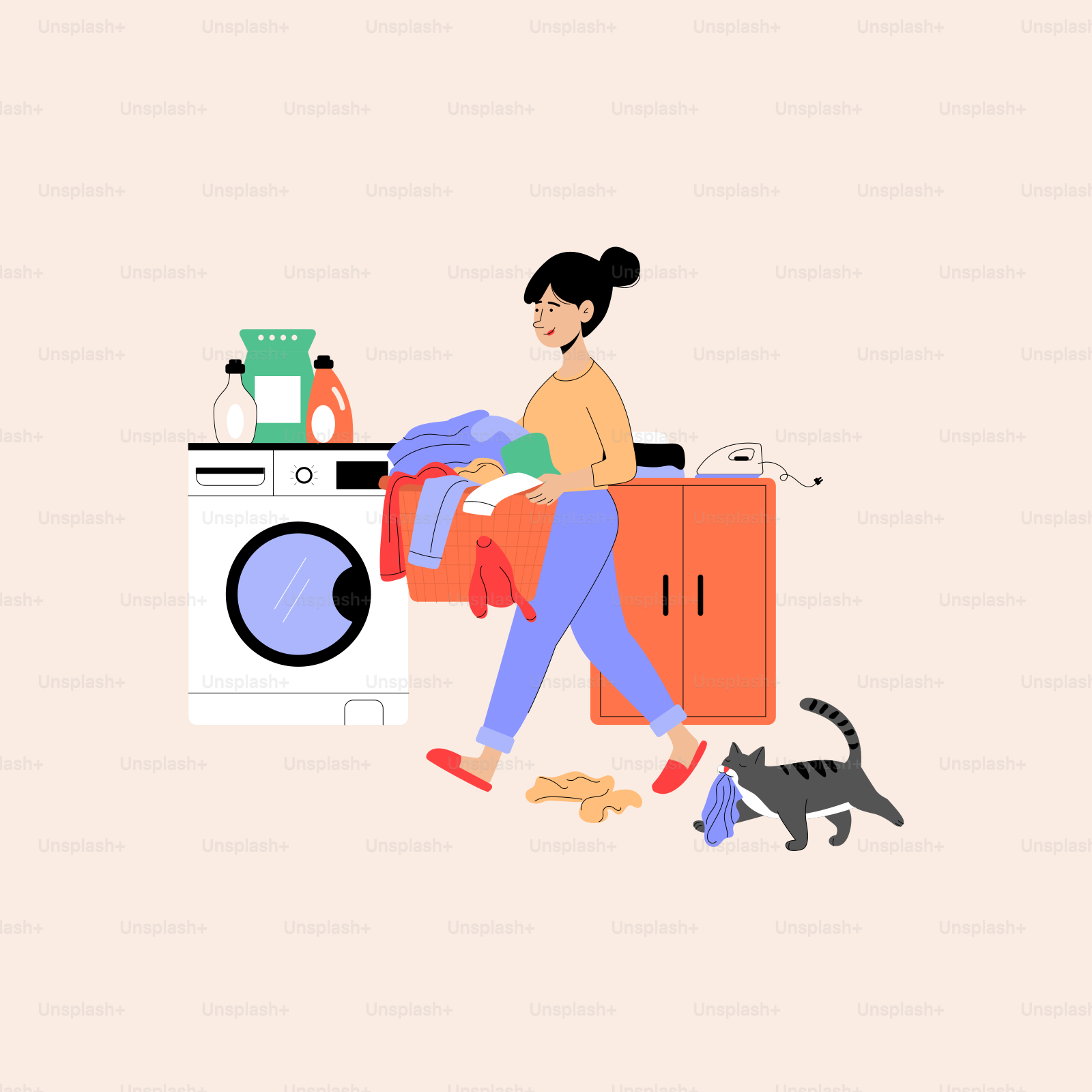 Une femme assise sur une machine à laver à côté d’un chat