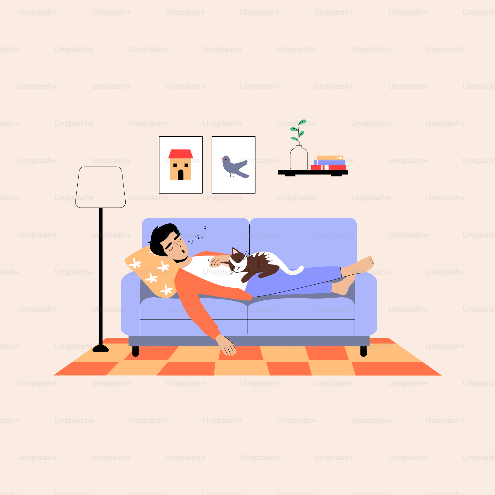 A person laying on a couch with a cat
