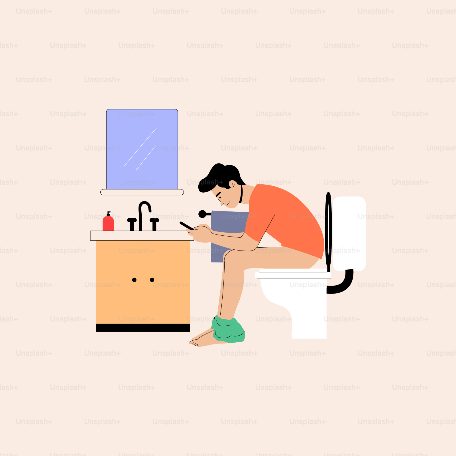 Un homme assis sur des toilettes avec une tablette