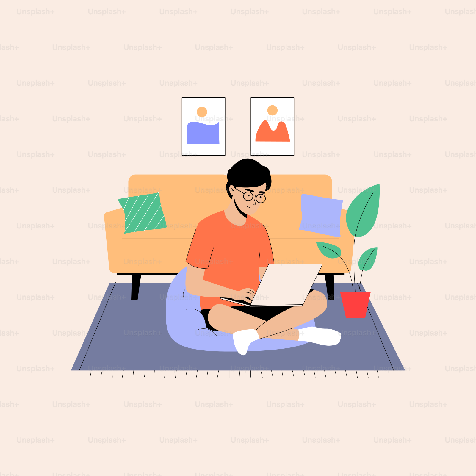 Un hombre sentado en el suelo usando un portátil