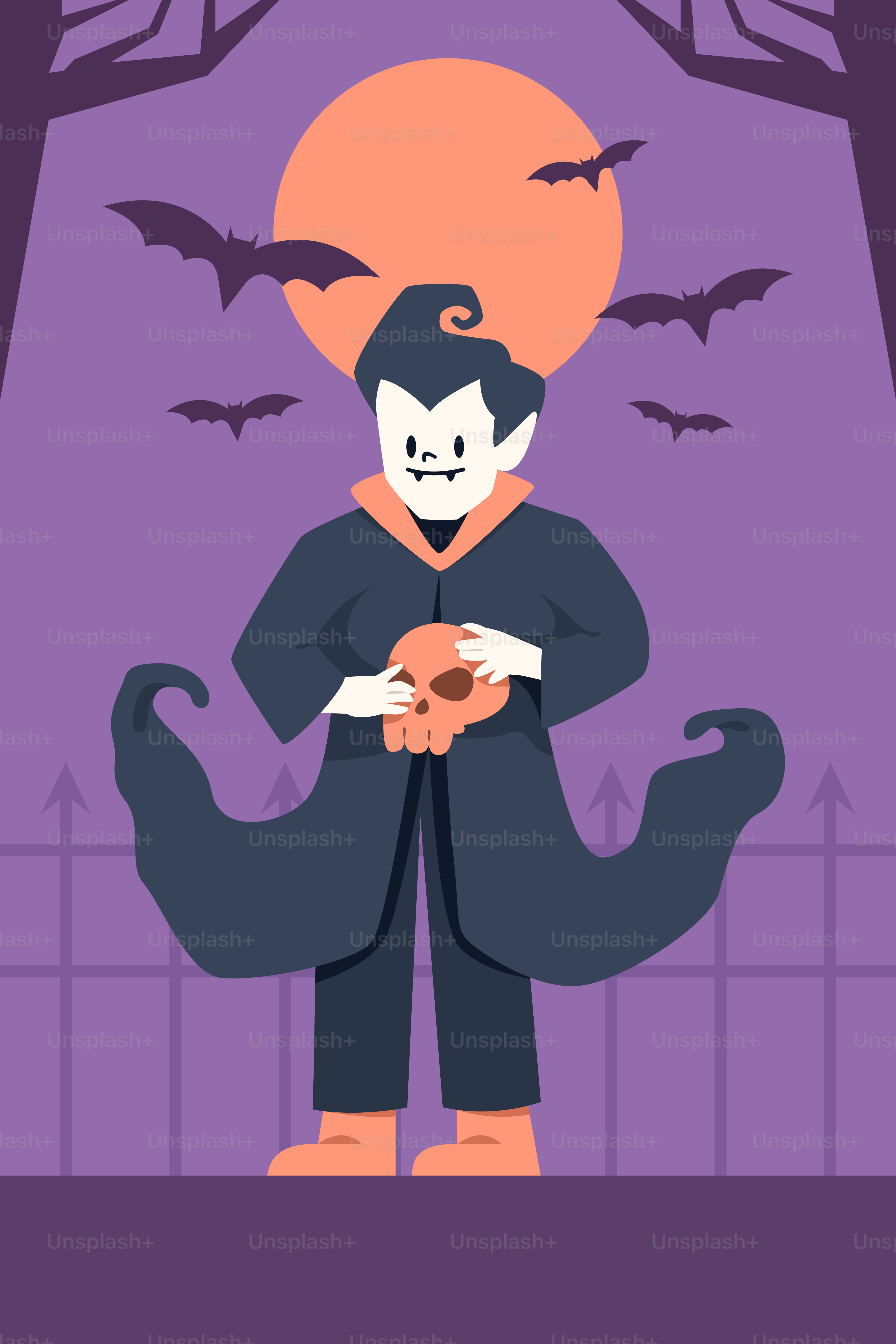 Eine Person in Kostüm, die vor einem Tor steht