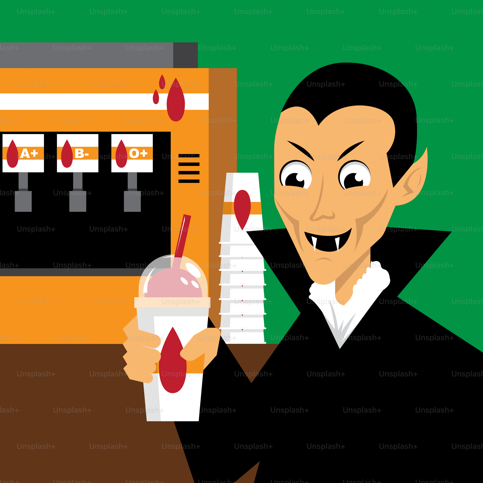 Eine Karikatur eines Mannes, der einen Becher Eis in der Hand hält