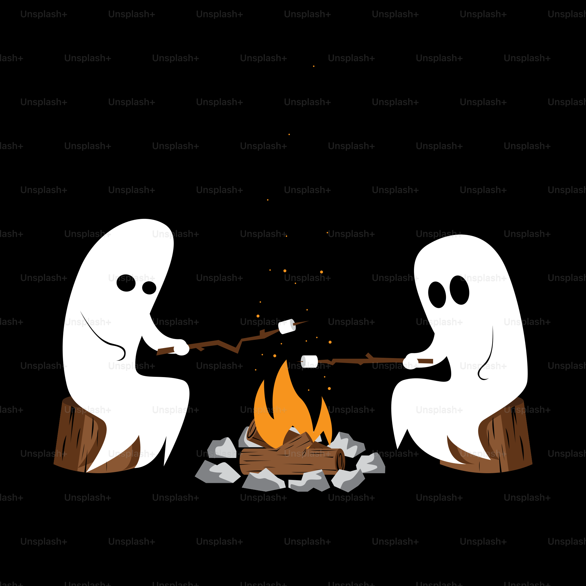 A couple of ghost standing next to a fire