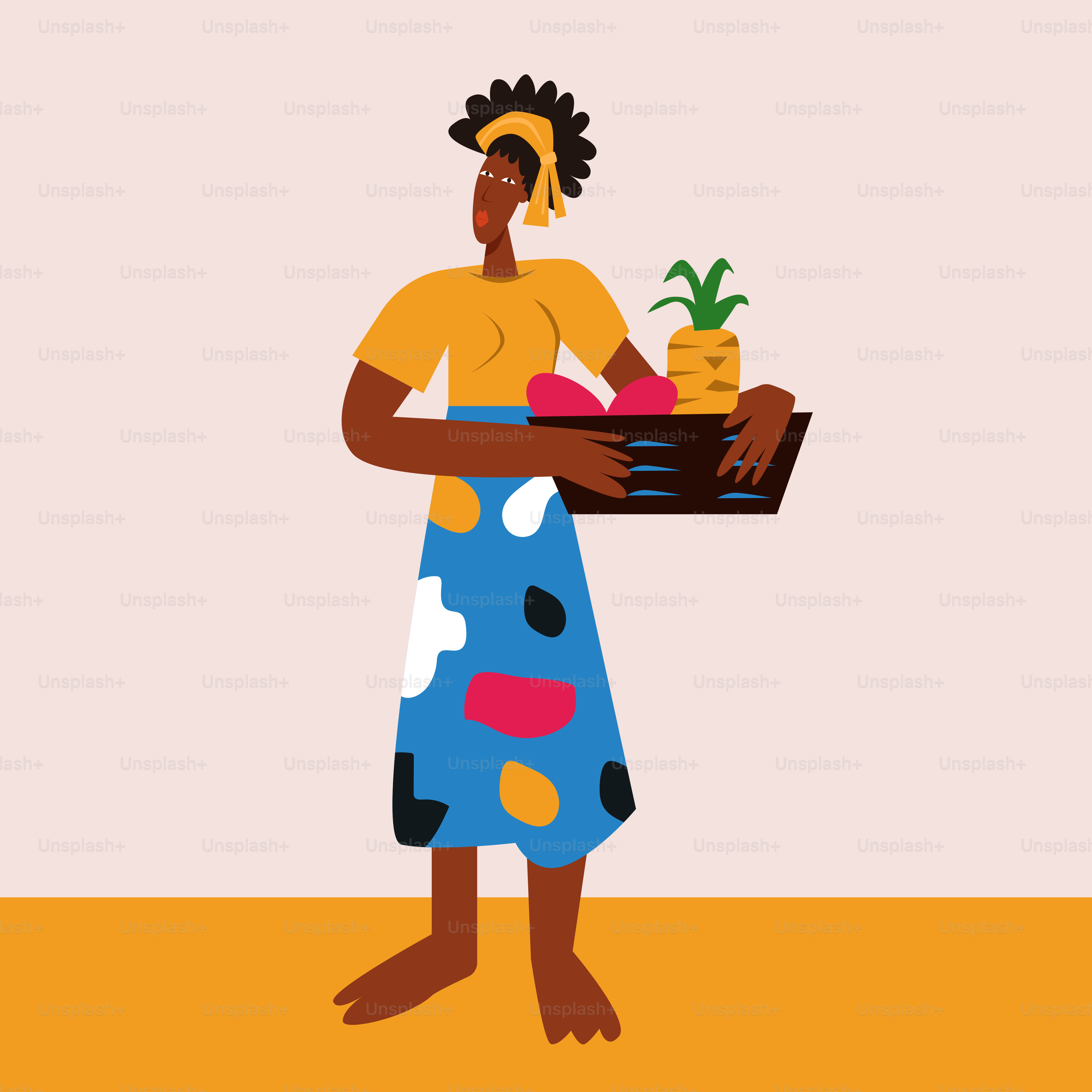 A woman is holding a tray of food