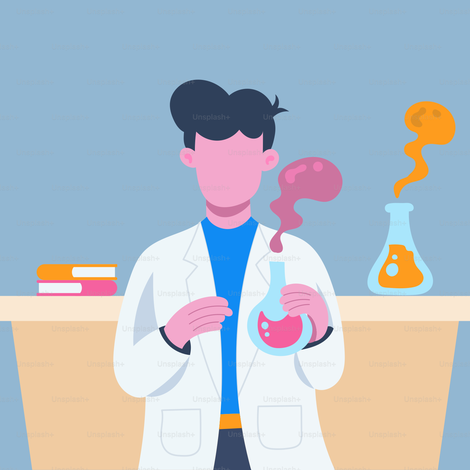 A man in a lab coat holding a flask of liquid