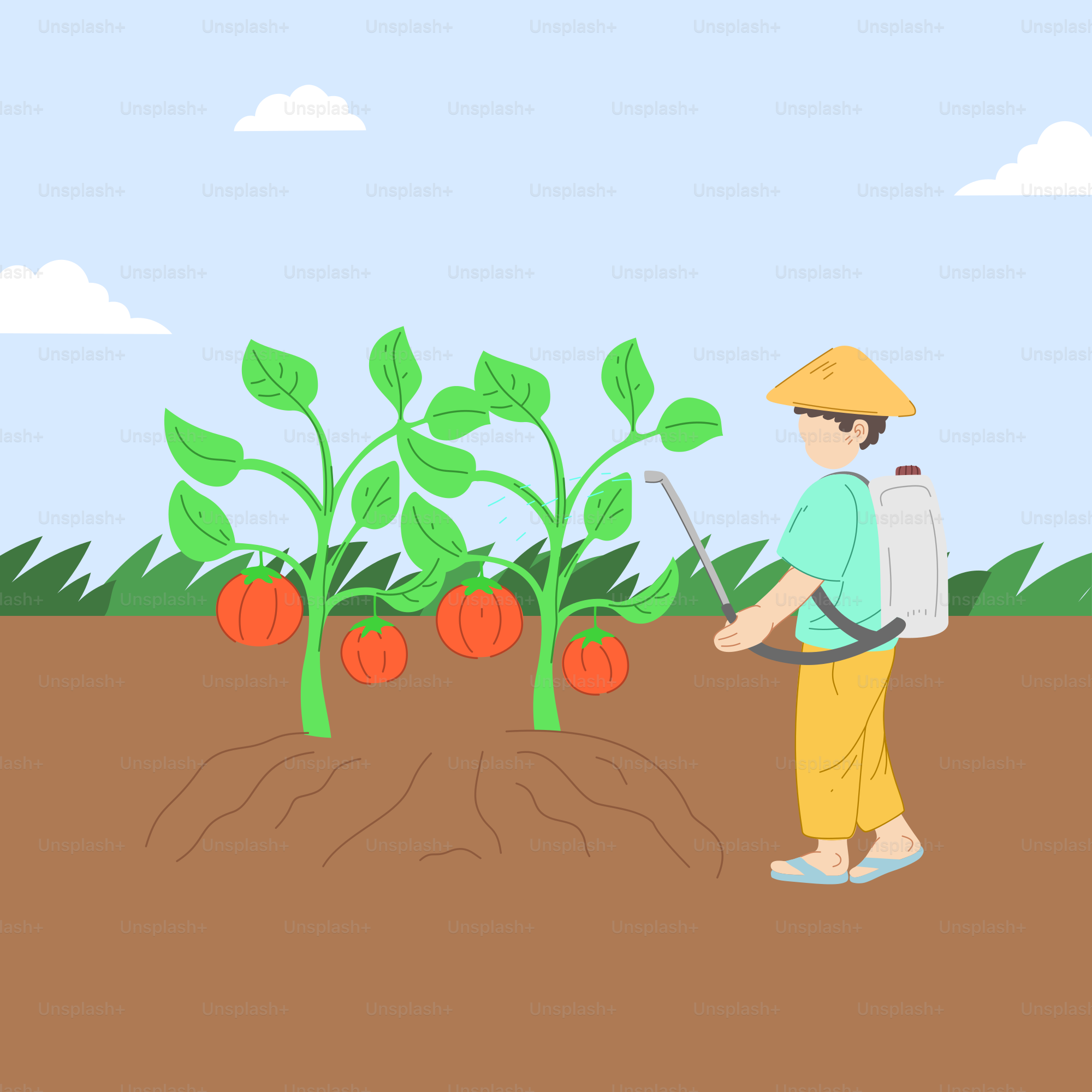 A man is standing in a field with tomatoes