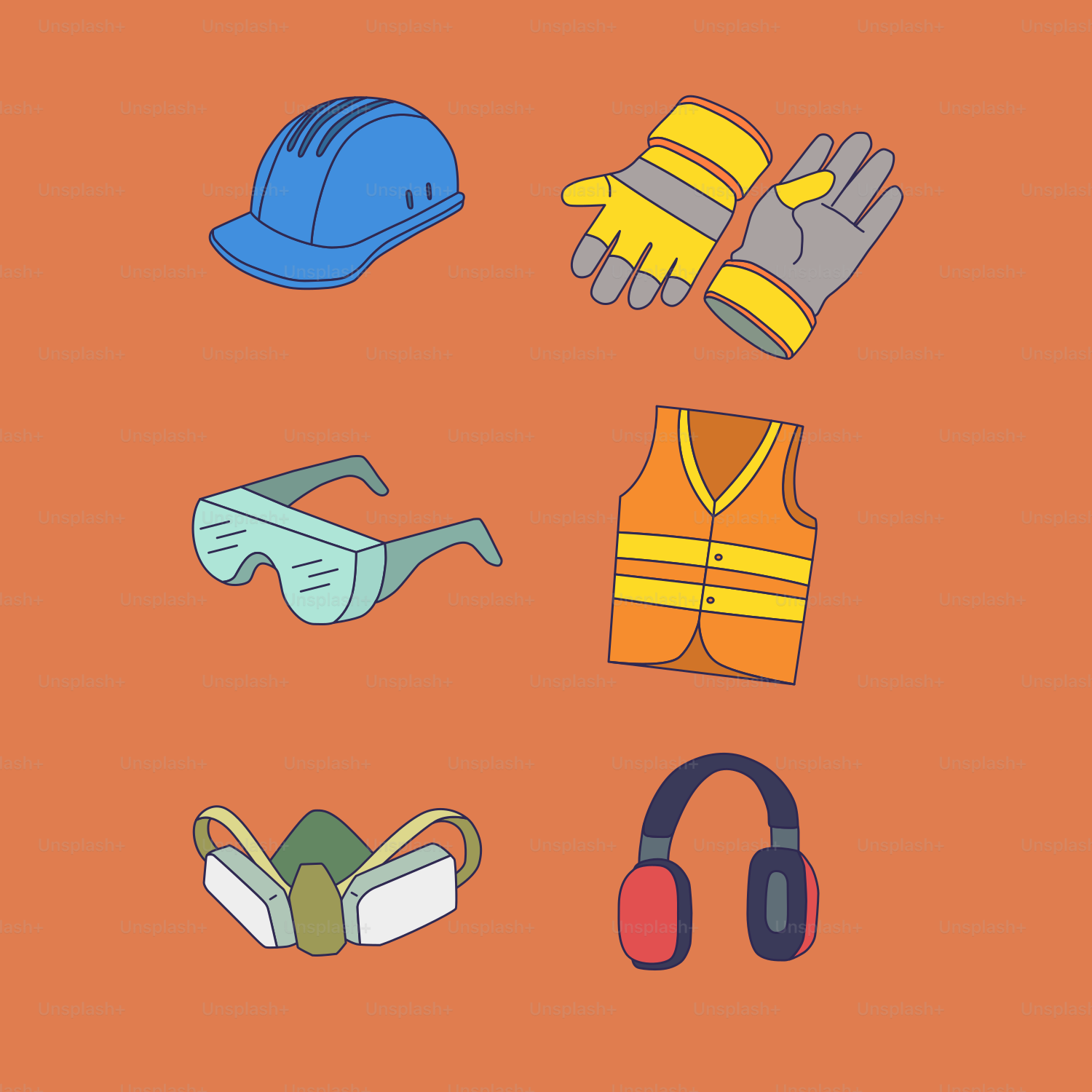 A picture of various items that are on an orange background