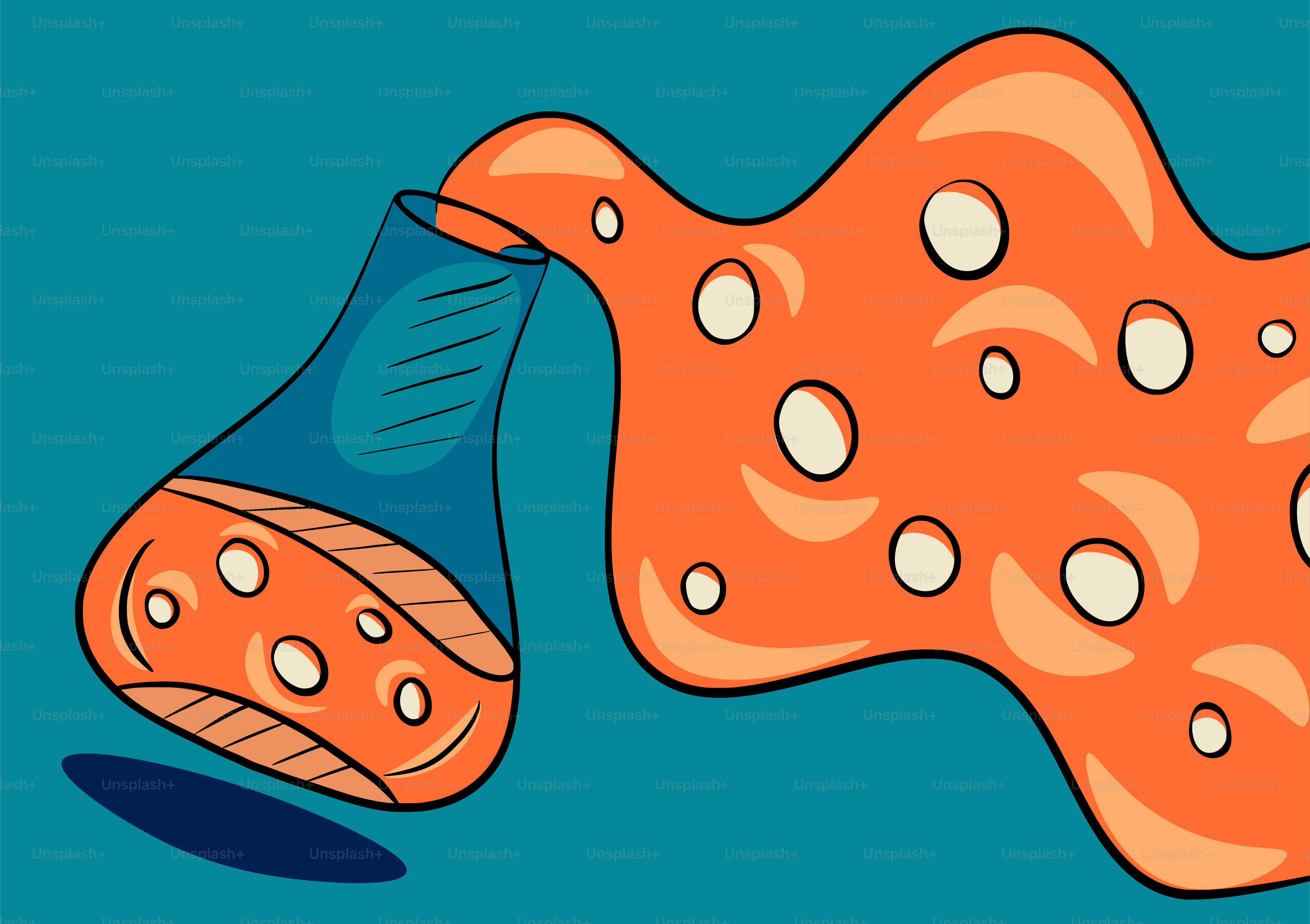 Un cartone animato raffigurante un oggetto blu e arancione