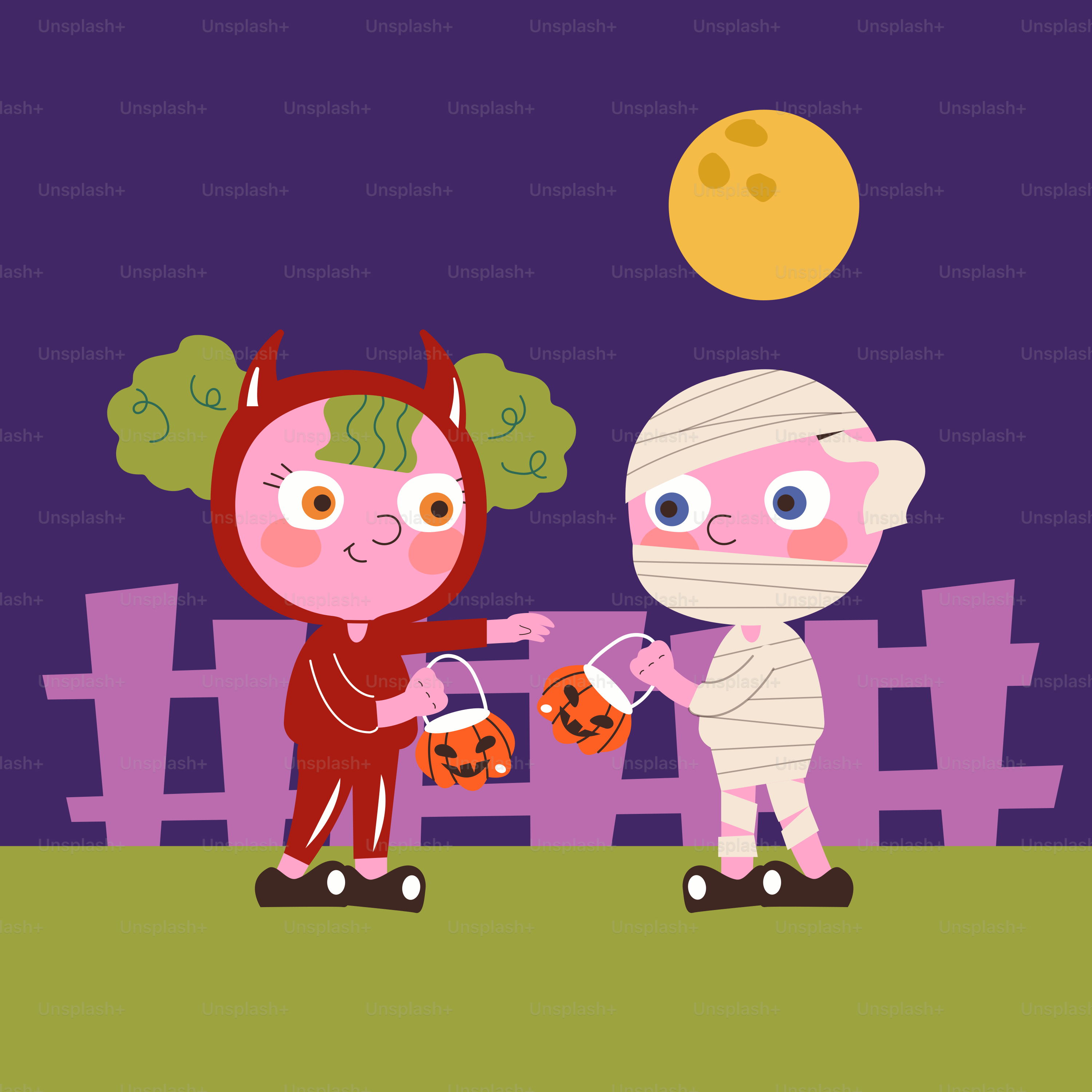 A couple of kids in costumes standing next to each other