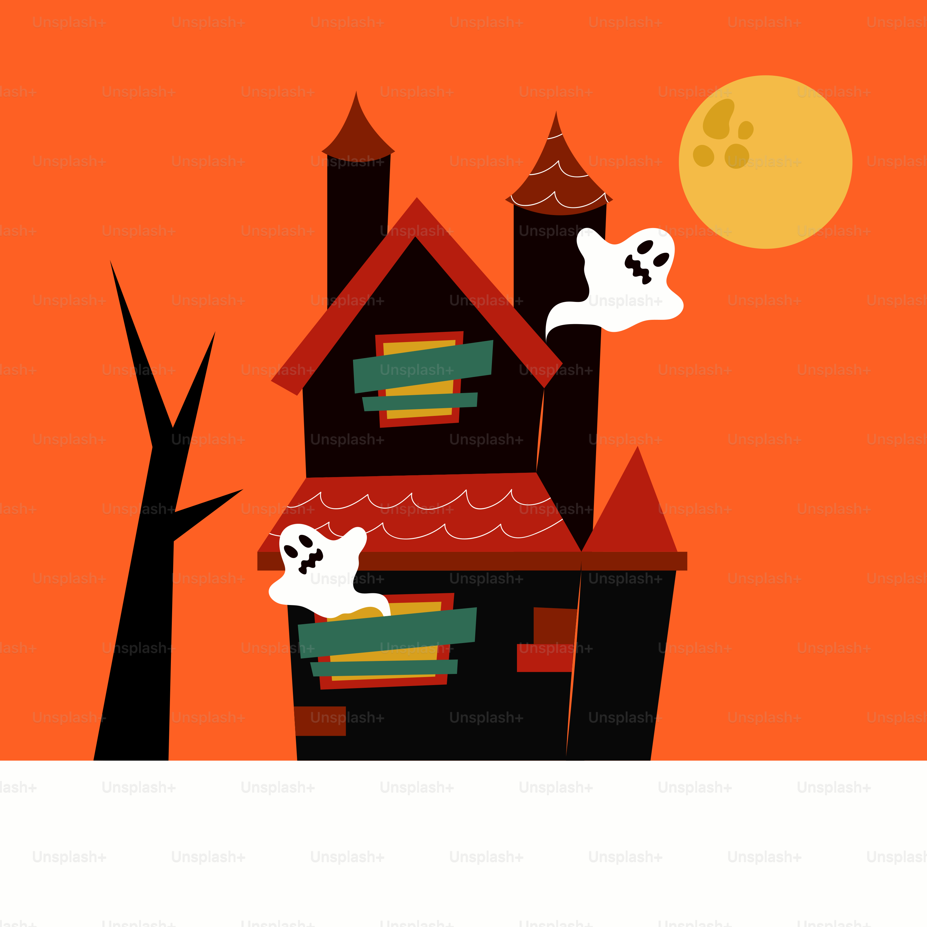 Una scena di Halloween con una casa e un fantasma