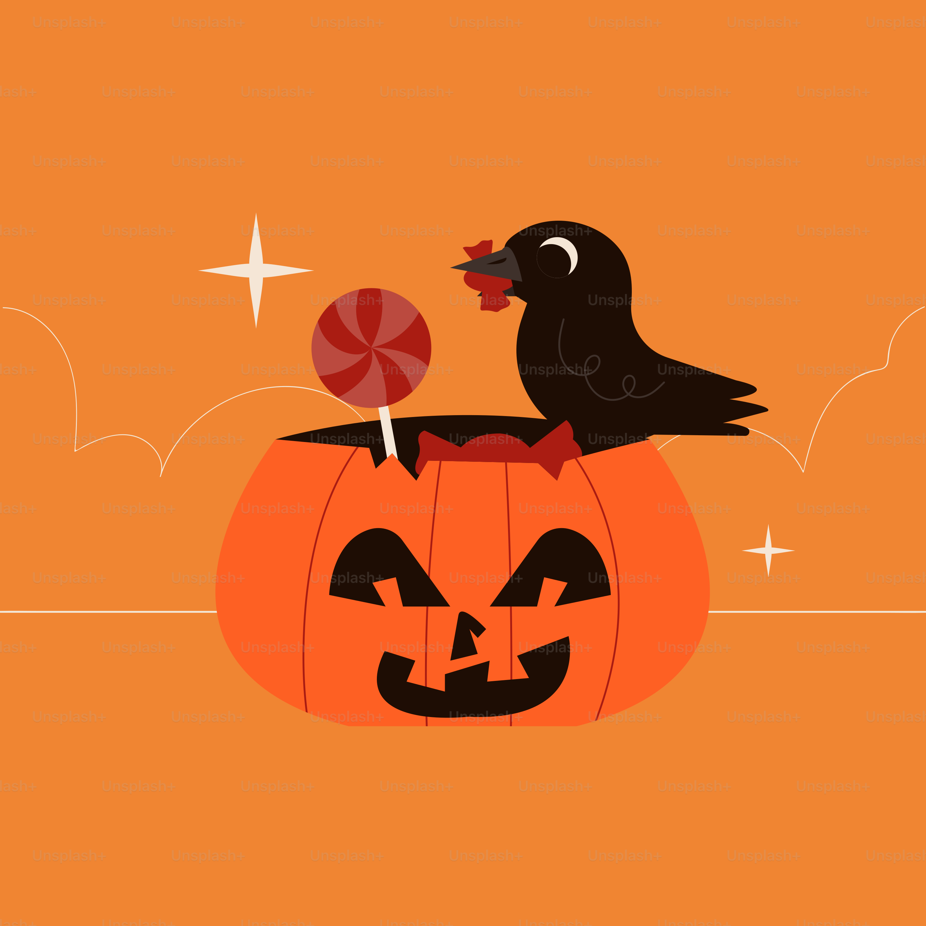 Un uccello nero seduto sopra una zucca