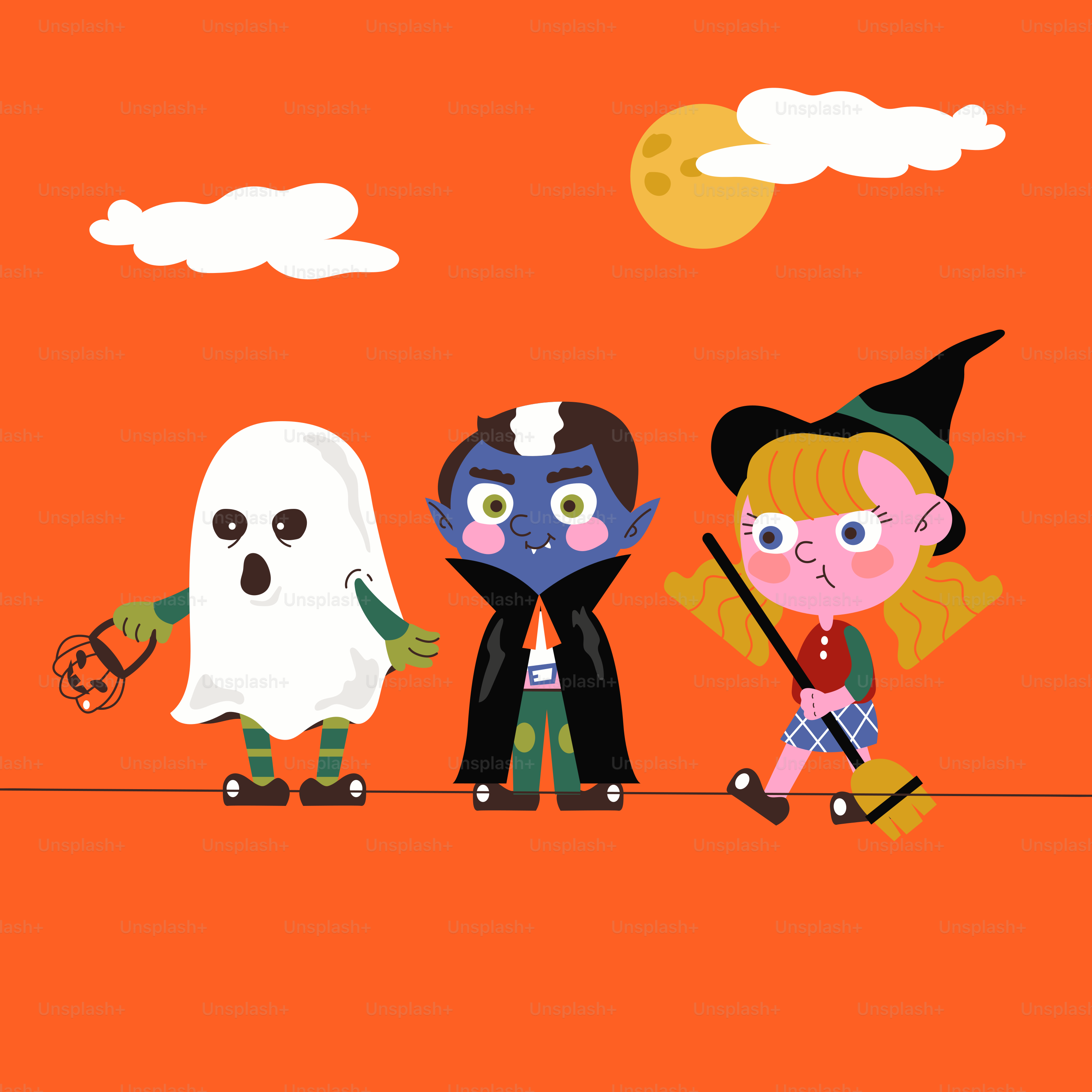 Eine Gruppe von Kindern in Halloween-Kostümen
