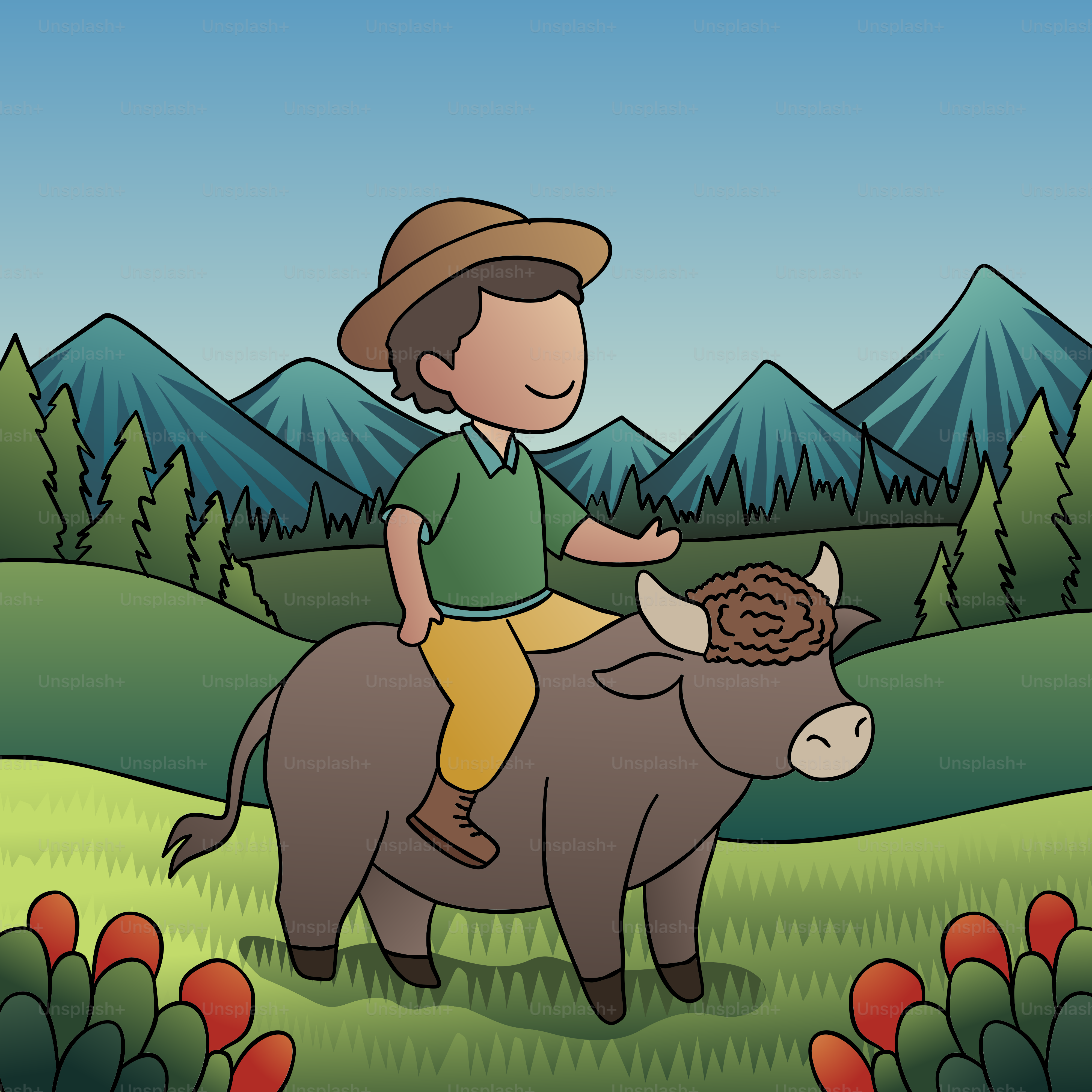 A boy riding on the back of a cow