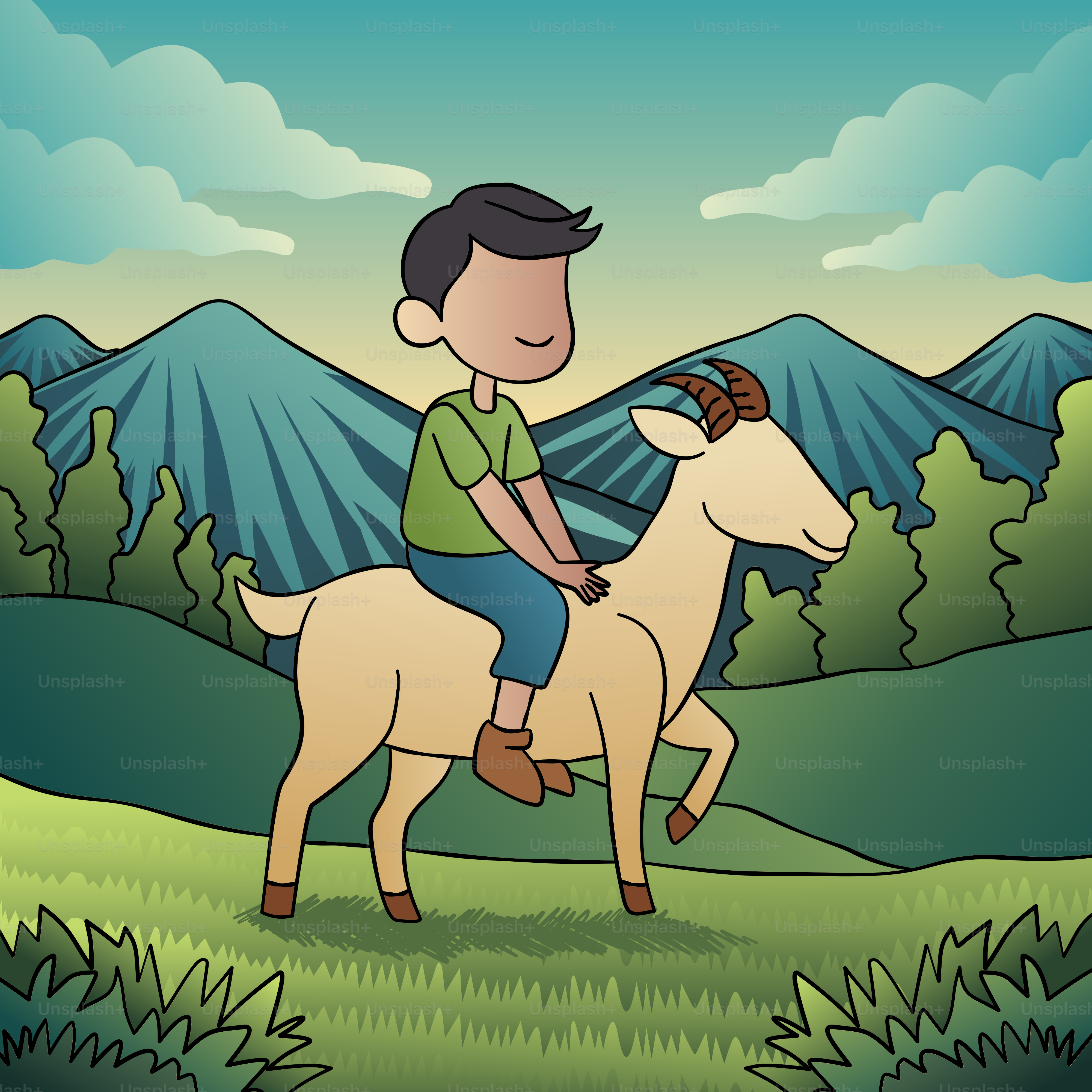 Un garçon monte à cheval dans un champ