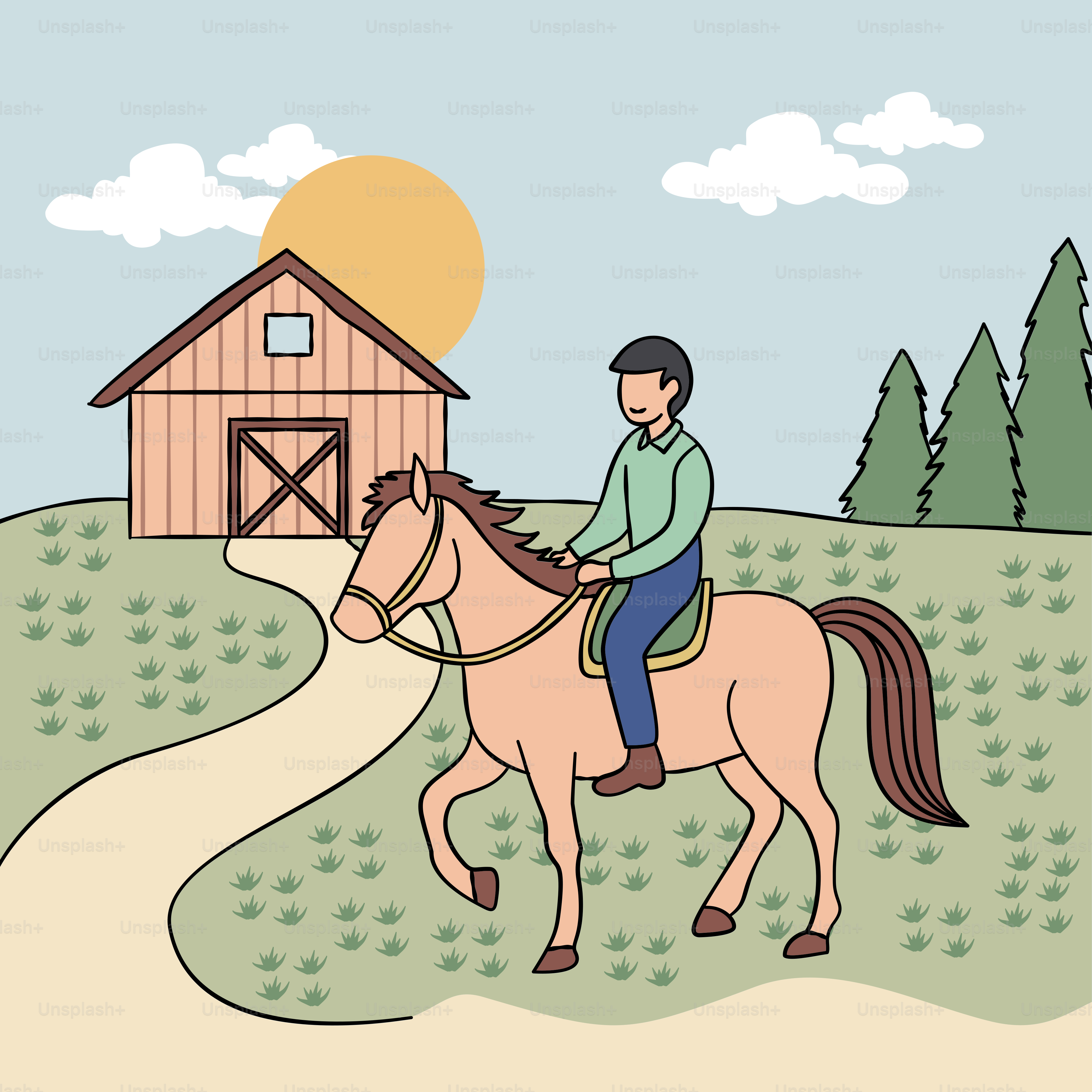 갈색 말 등에 올라탄 남자