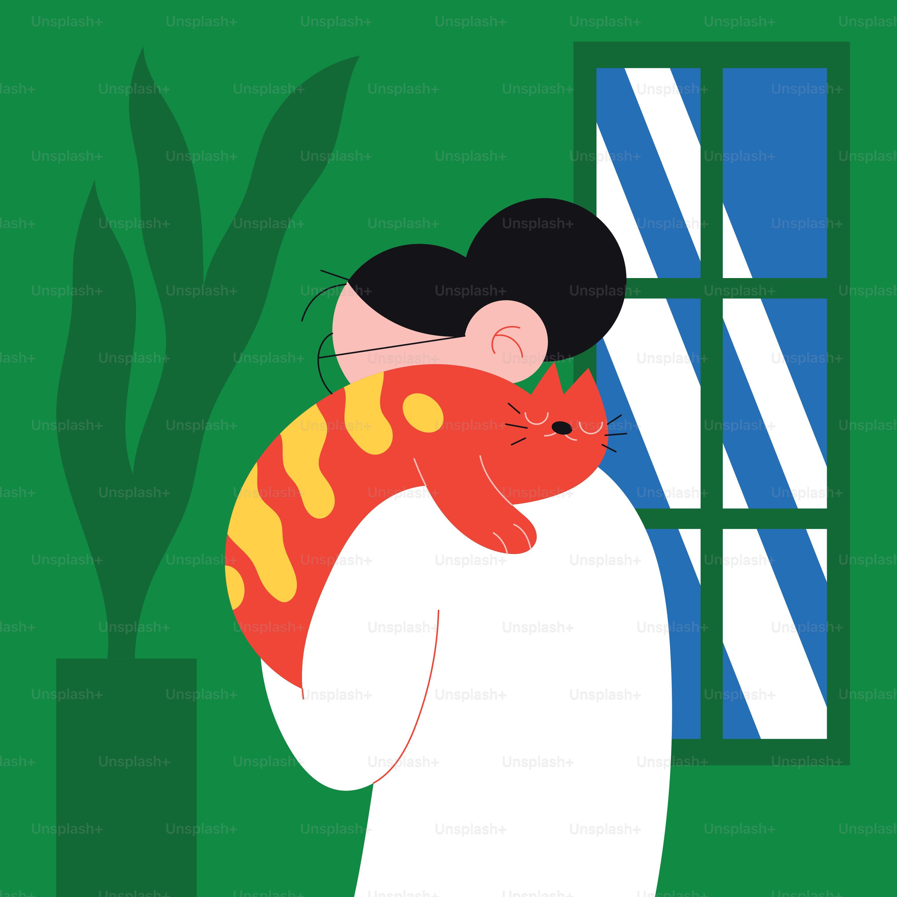 A man holding a cat in front of a window