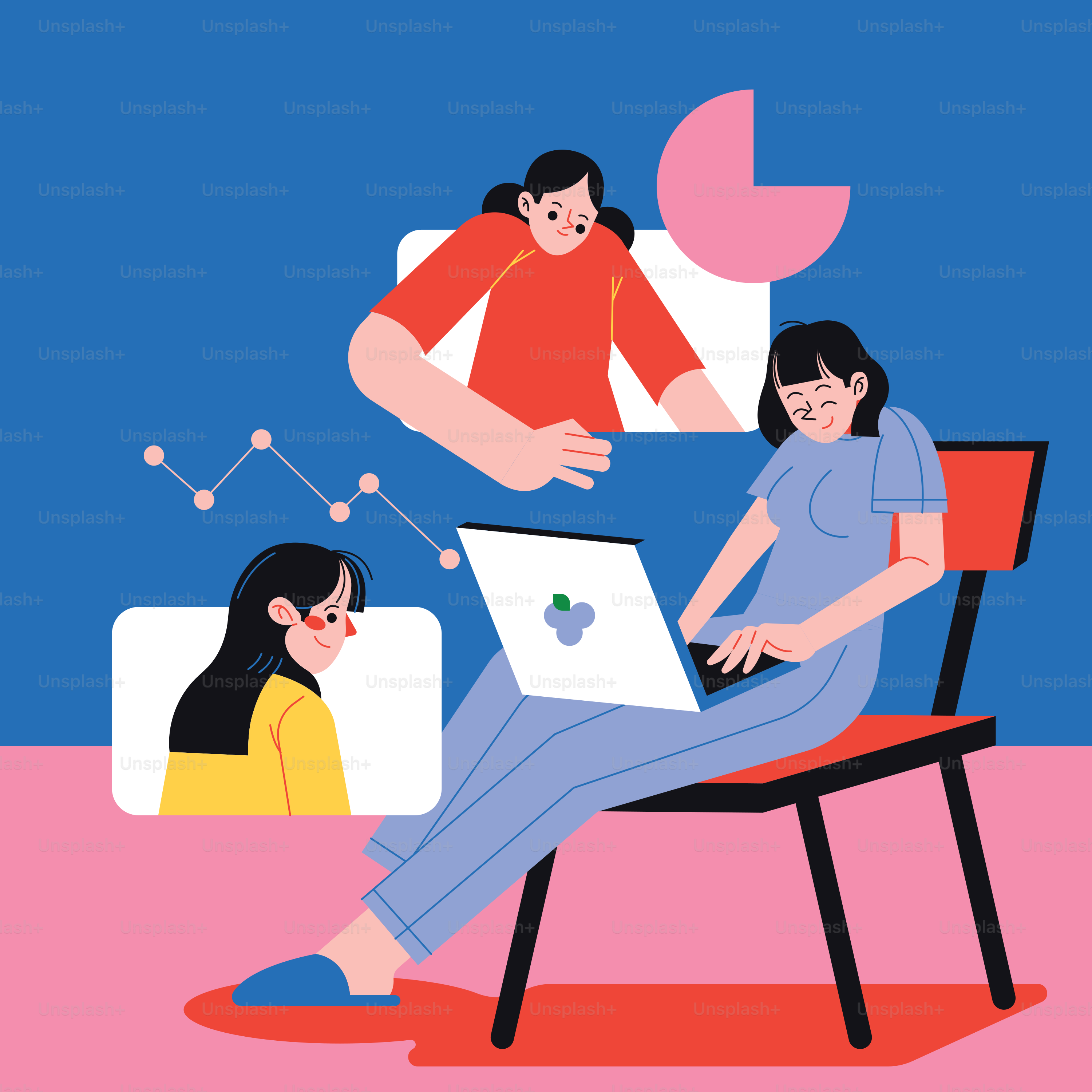 A woman sitting on a chair with a laptop in front of her