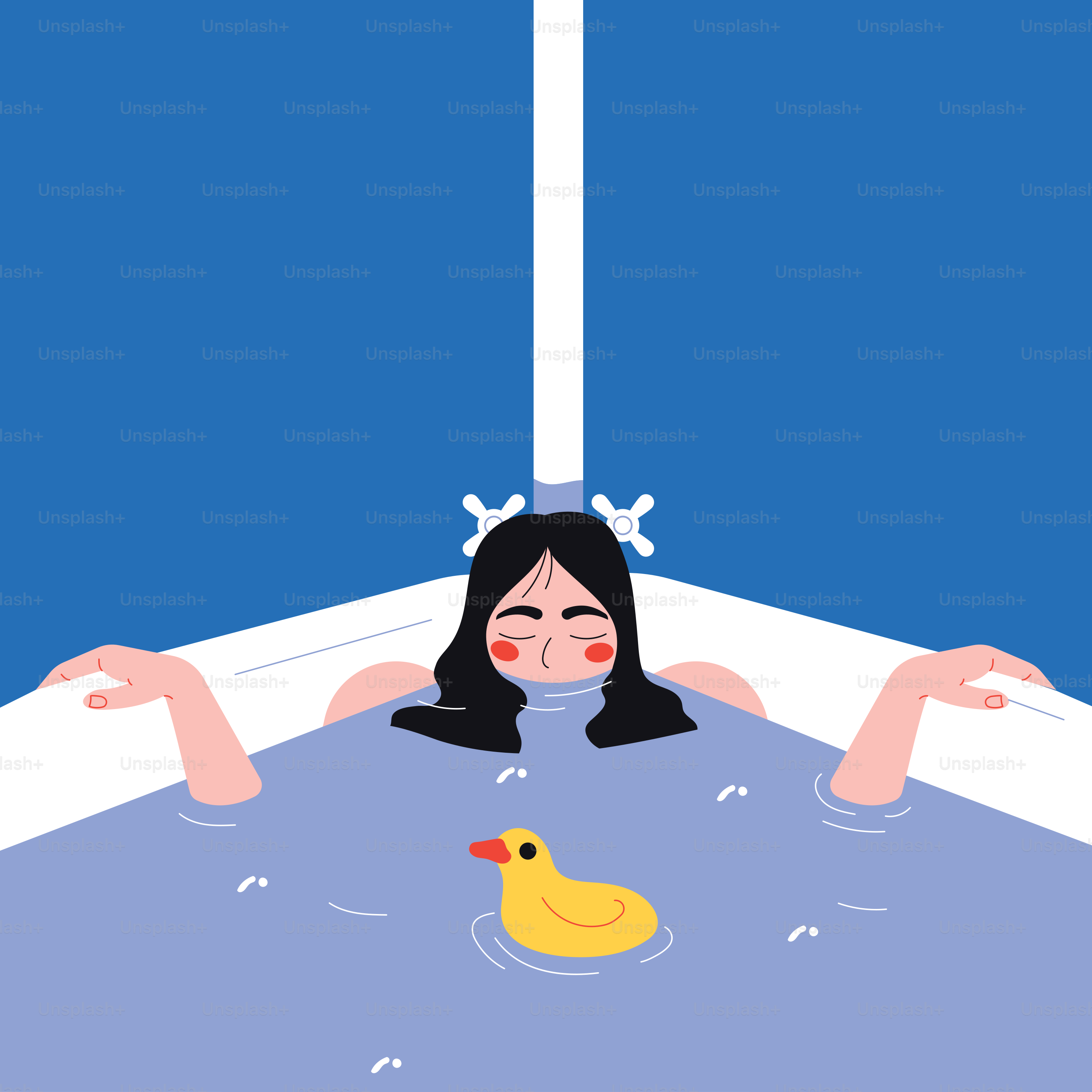 A woman in a bathtub with a rubber duck