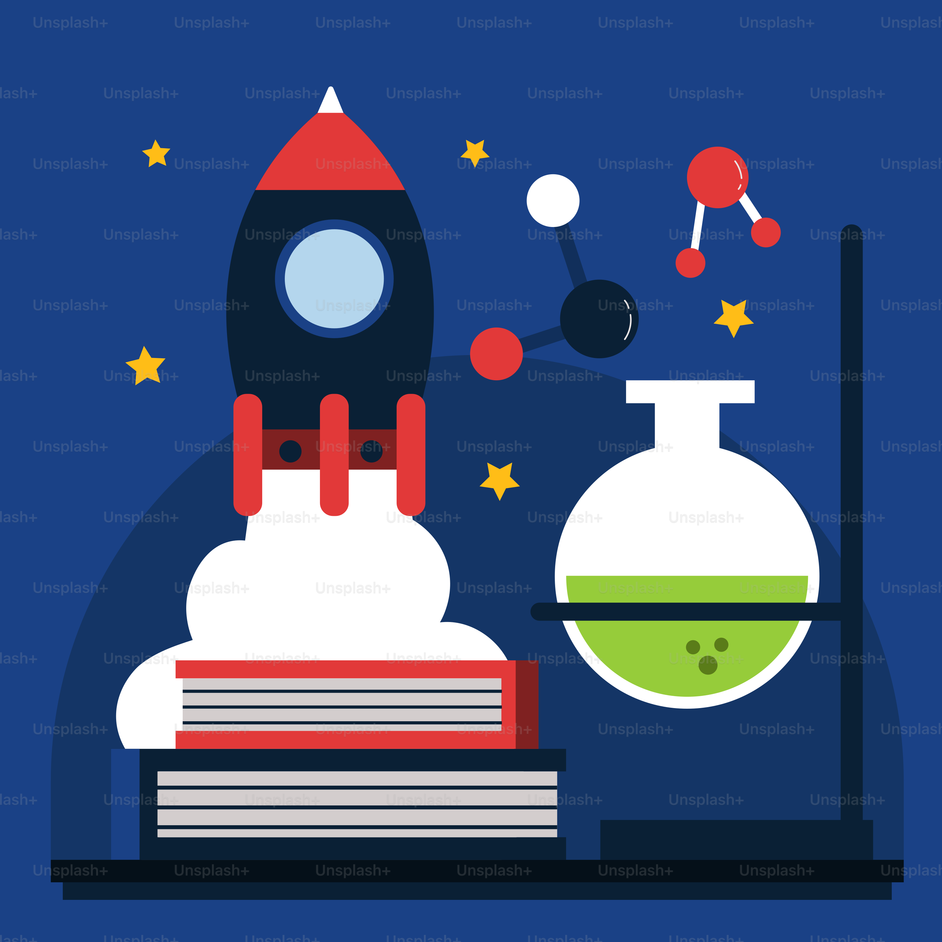 A book with a rocket on top of it