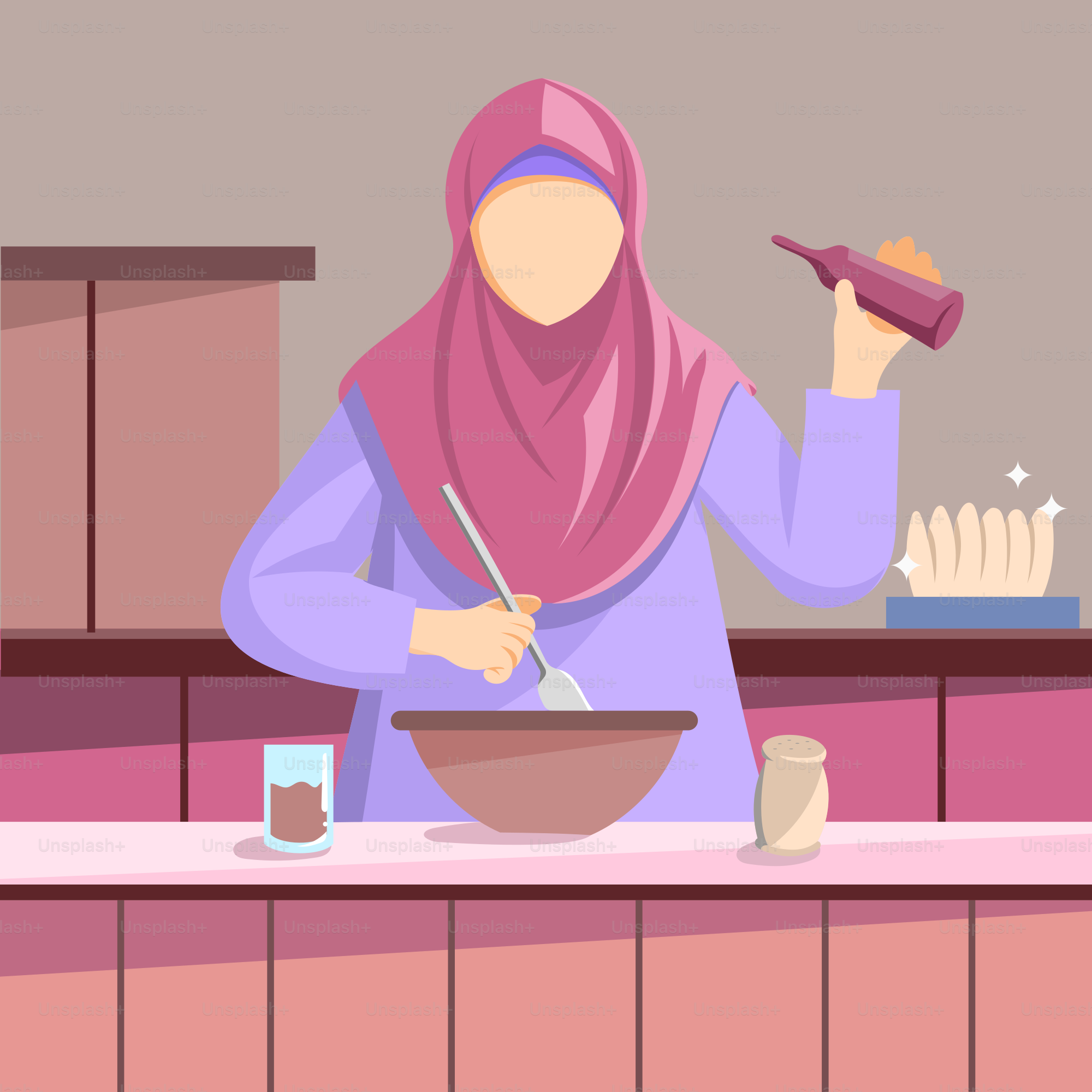 A woman in a hijab is preparing a bowl of food