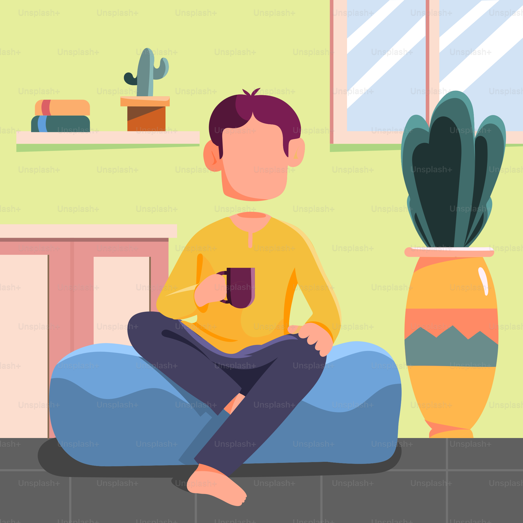 A man sitting on a couch holding a cup of coffee