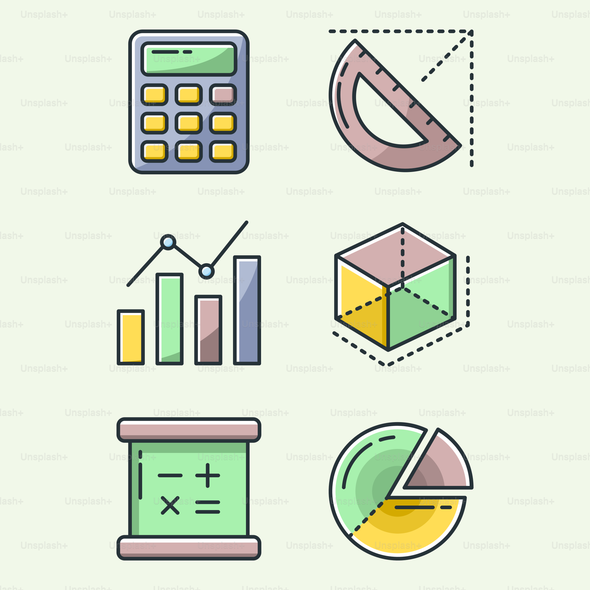 A set of different colored icons on a white background