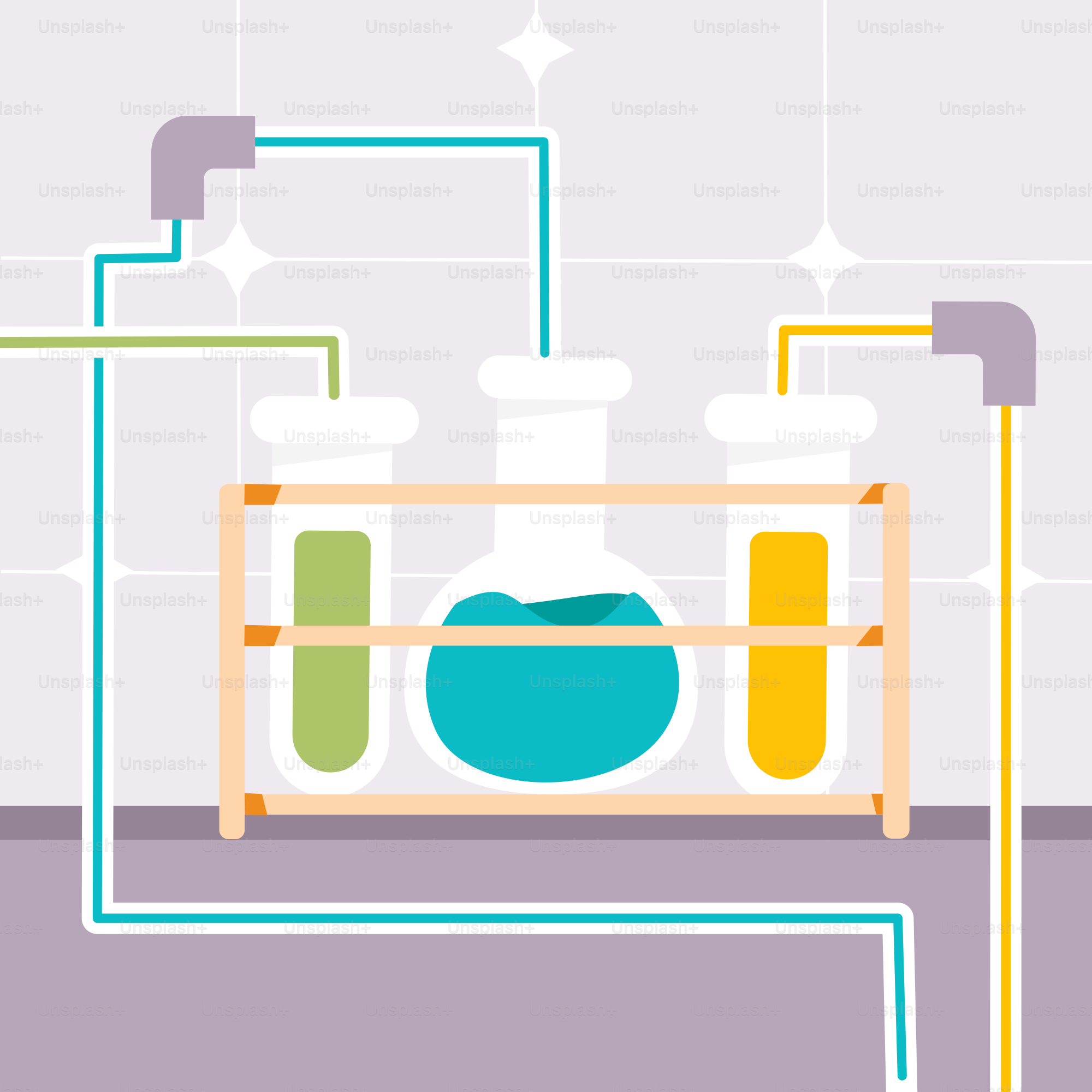 A drawing of a lab with a pipe and test tubes