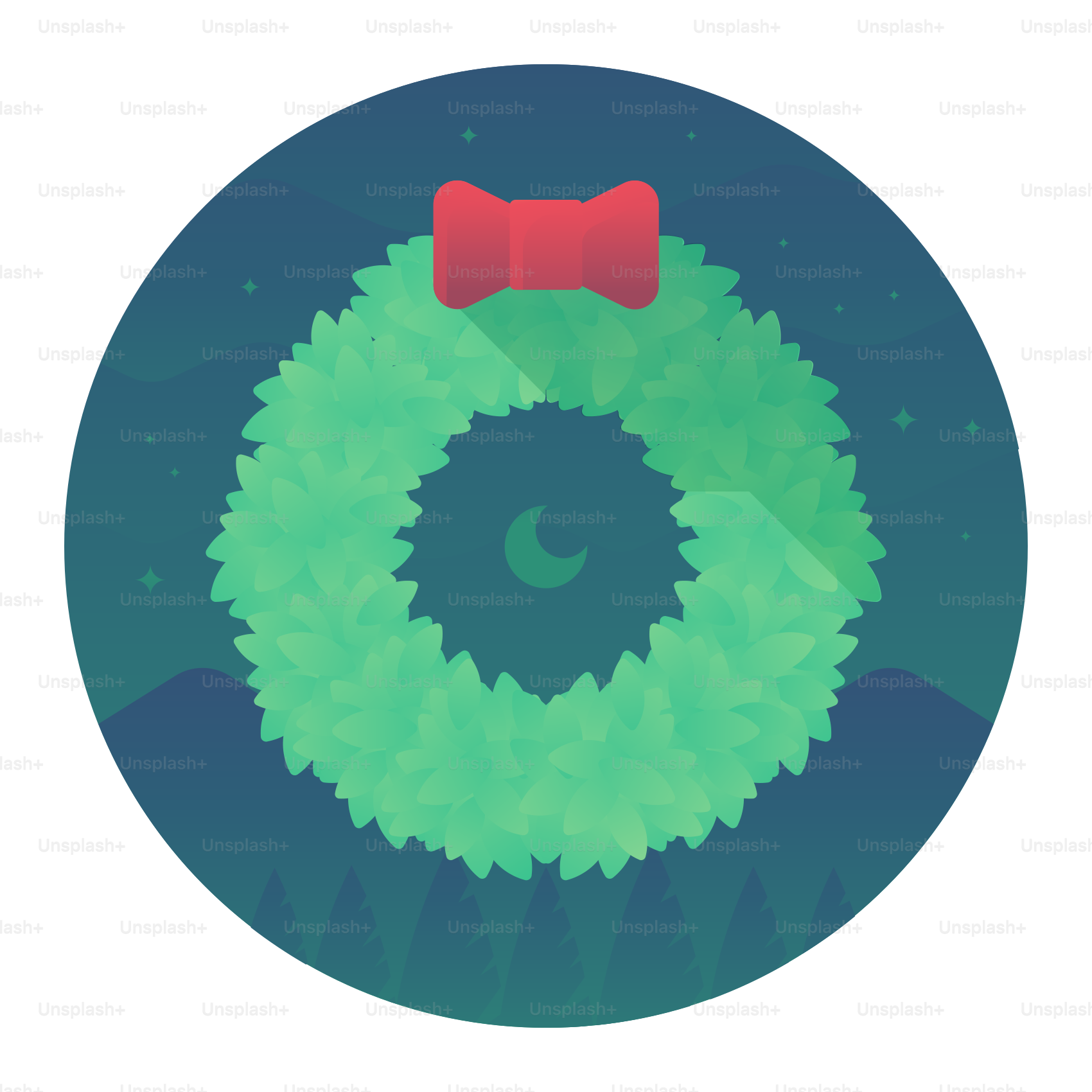 A green wreath with a red bow on top of it