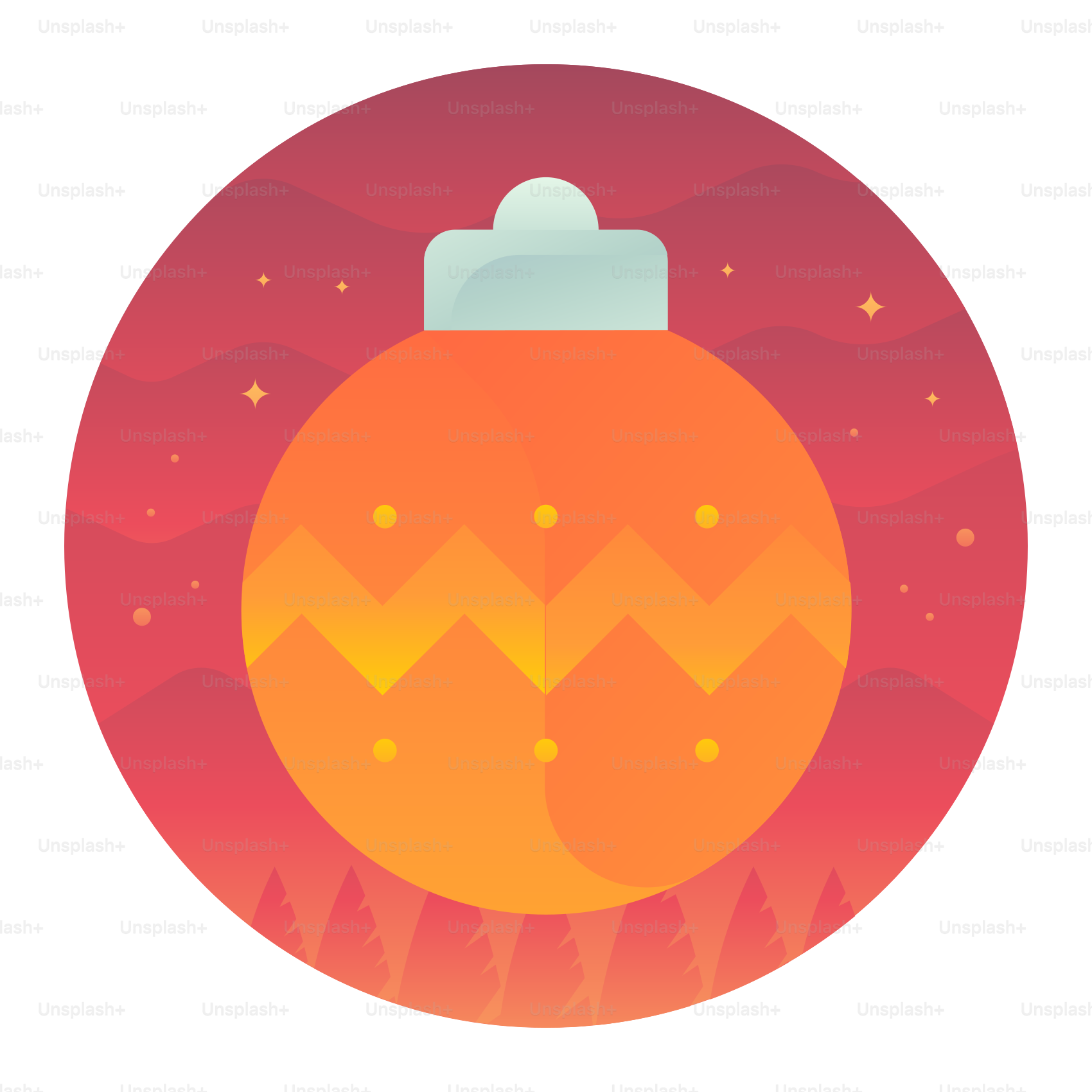 A christmas ornament with mountains in the background