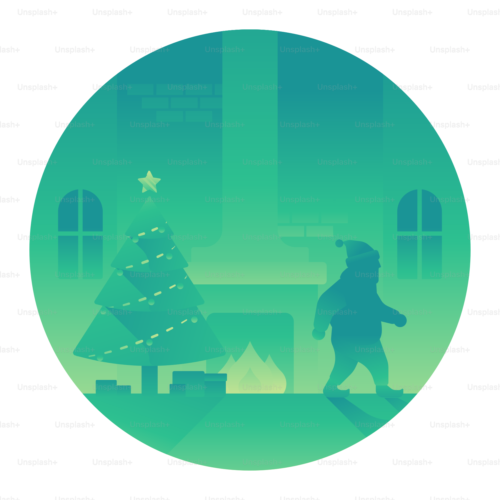 クリスマスツリーの前を歩く人