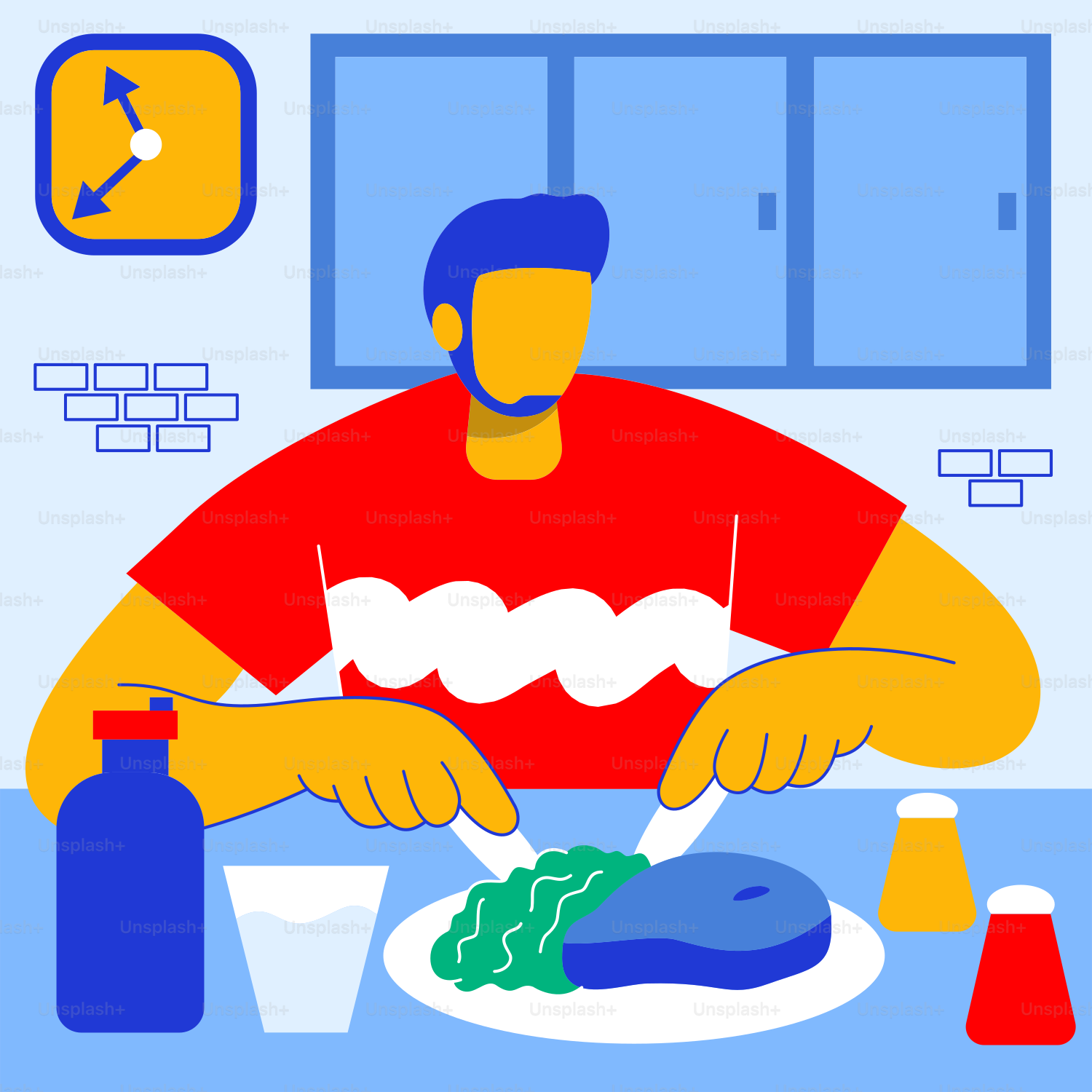 A man sitting at a table with a plate of food