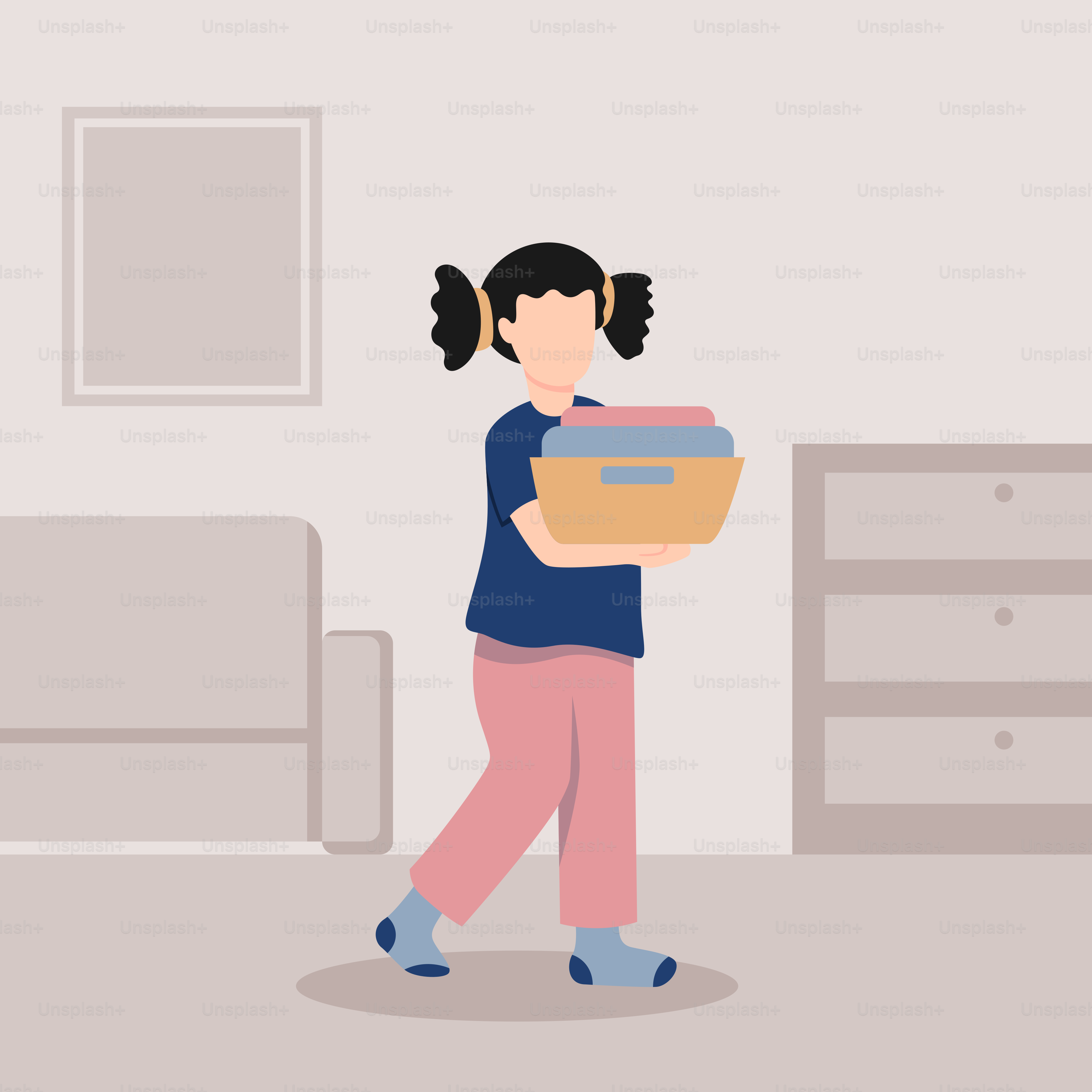 A woman carrying a box in a room