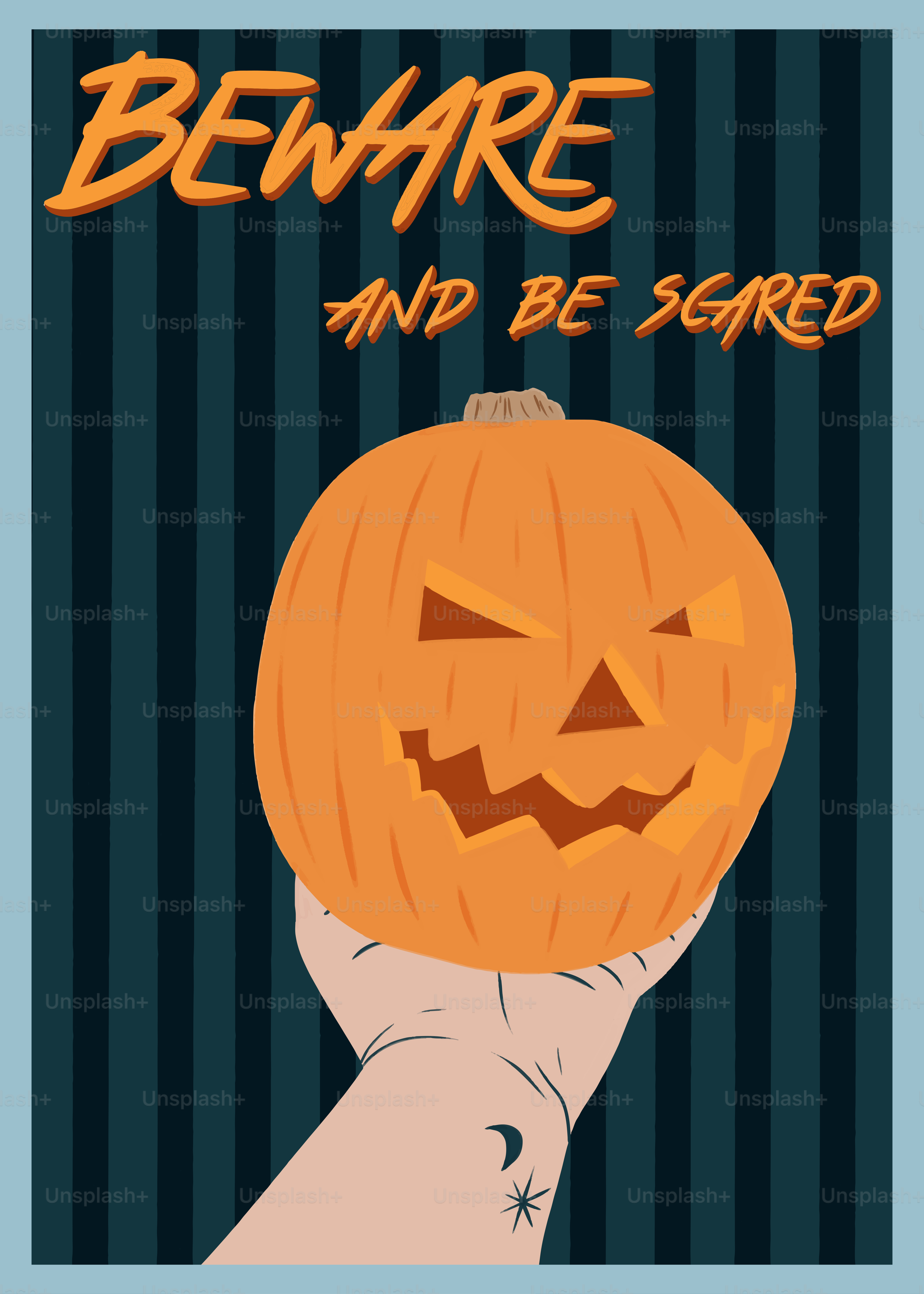彫刻されたカボチャを持つ手には「気をつけて、怖がれ」と書かれているのベクター – Unsplashの秋の画像, image size:3000x4200