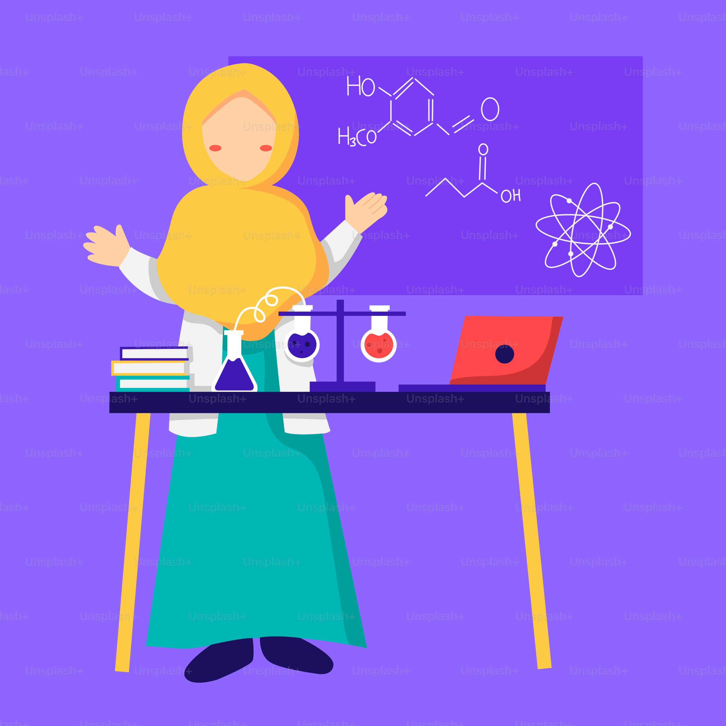 A woman standing in front of a table with a laptop