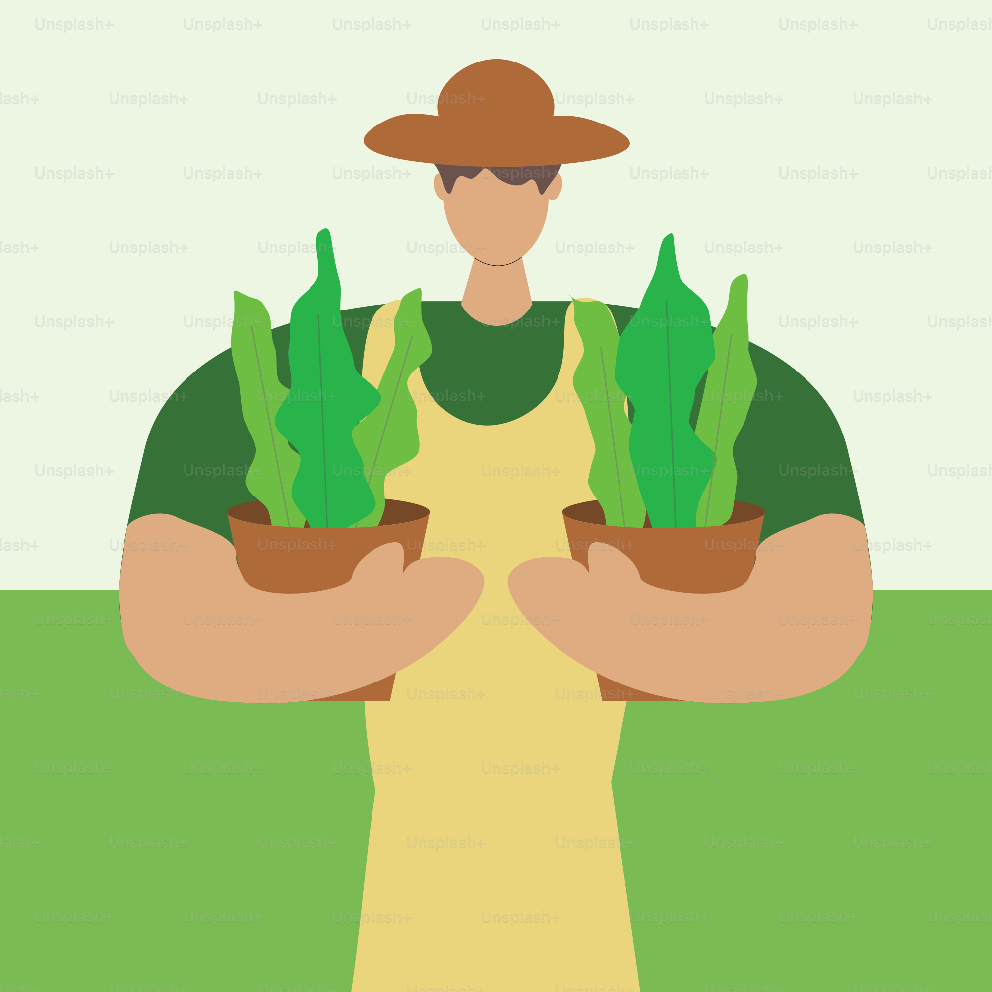 A man holding two potted plants in his hands