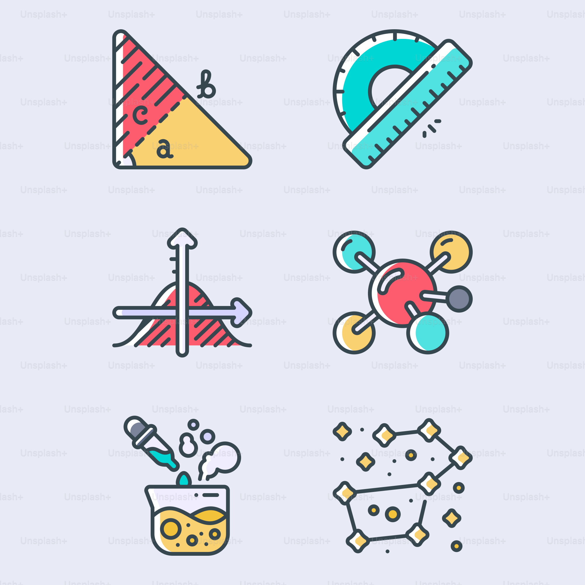 A bunch of different types of objects on a blue background