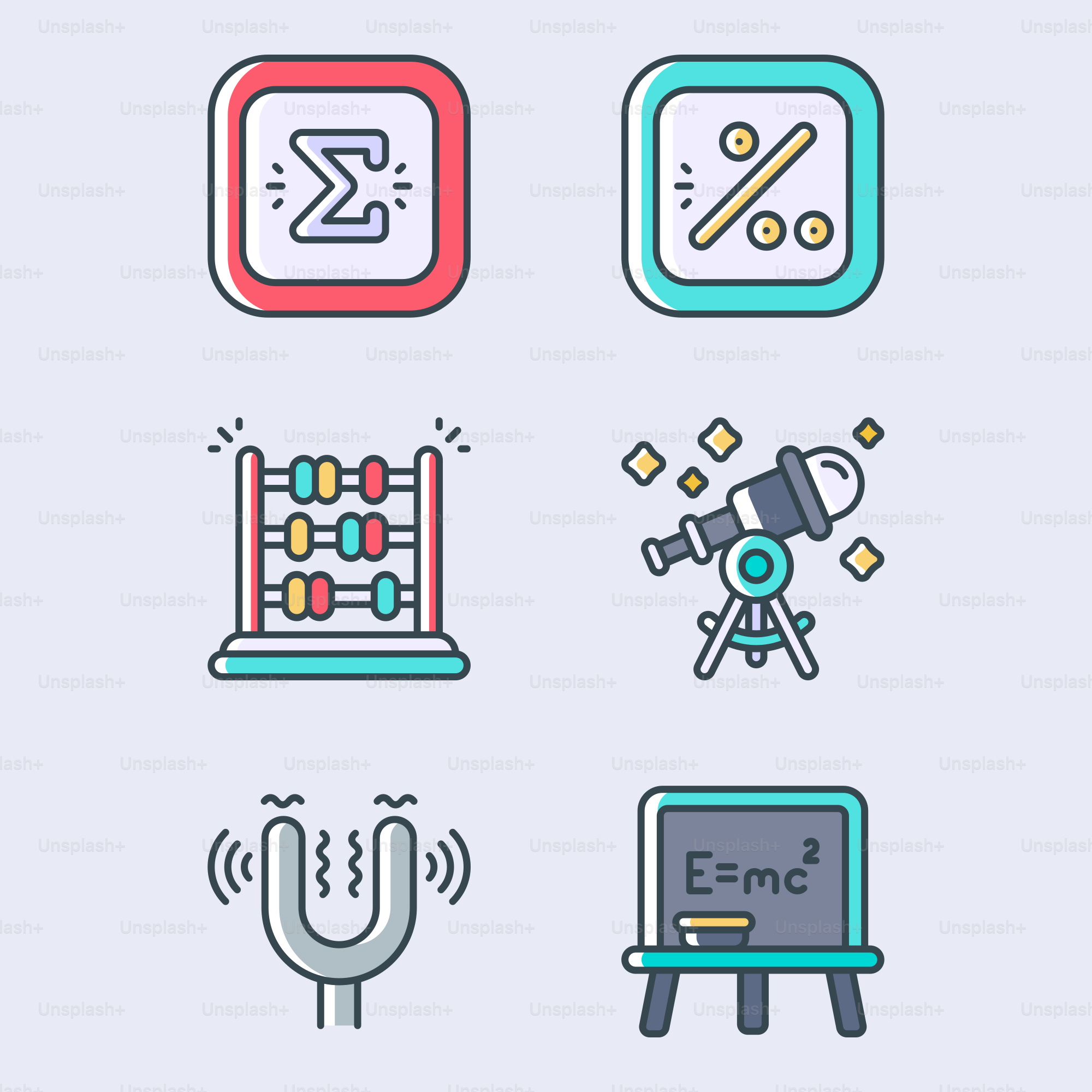 A set of different colored line icons on a white background