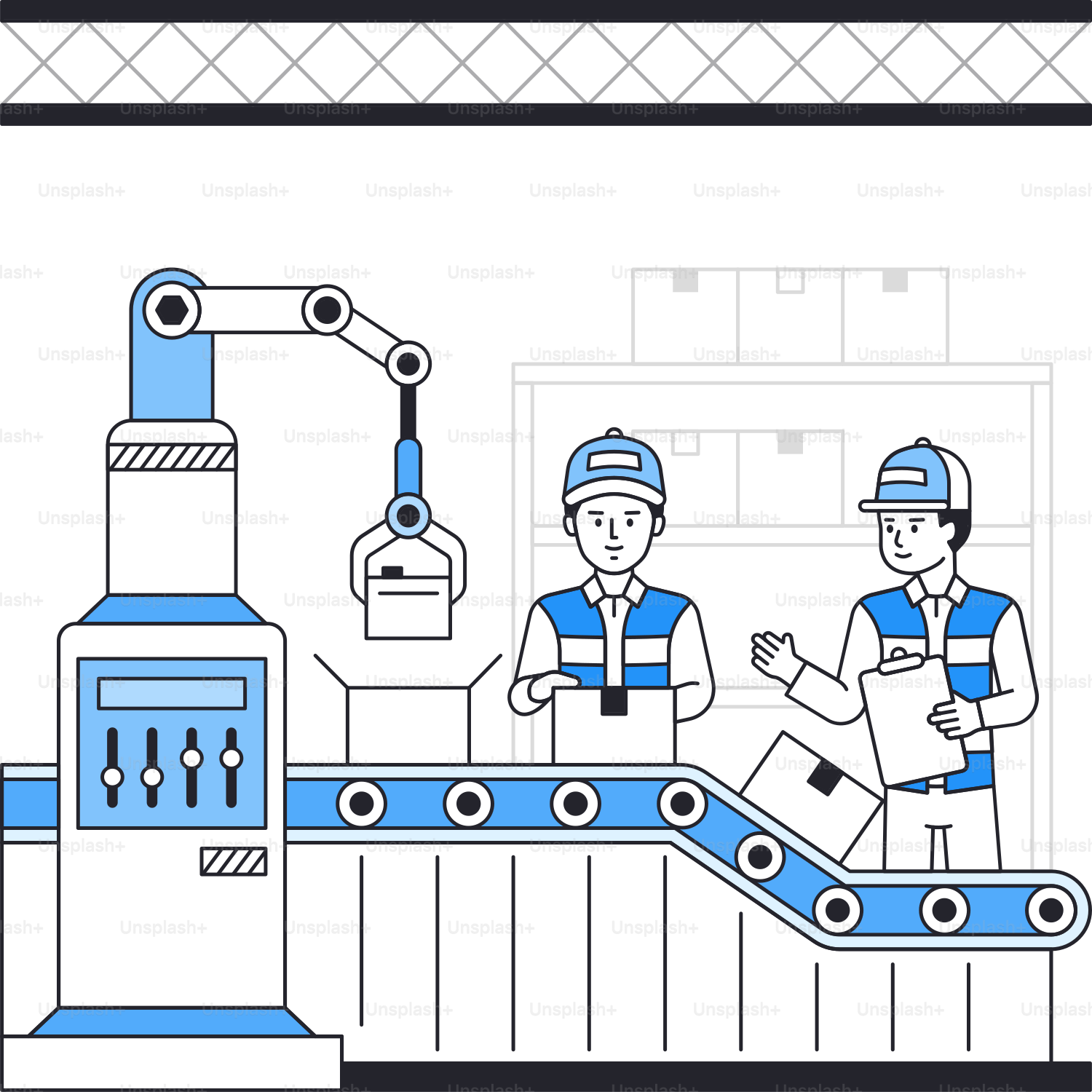 A factory with workers working on machinery