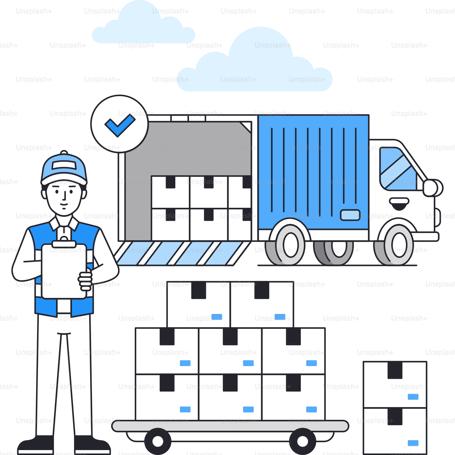 A man standing in front of a truck with boxes