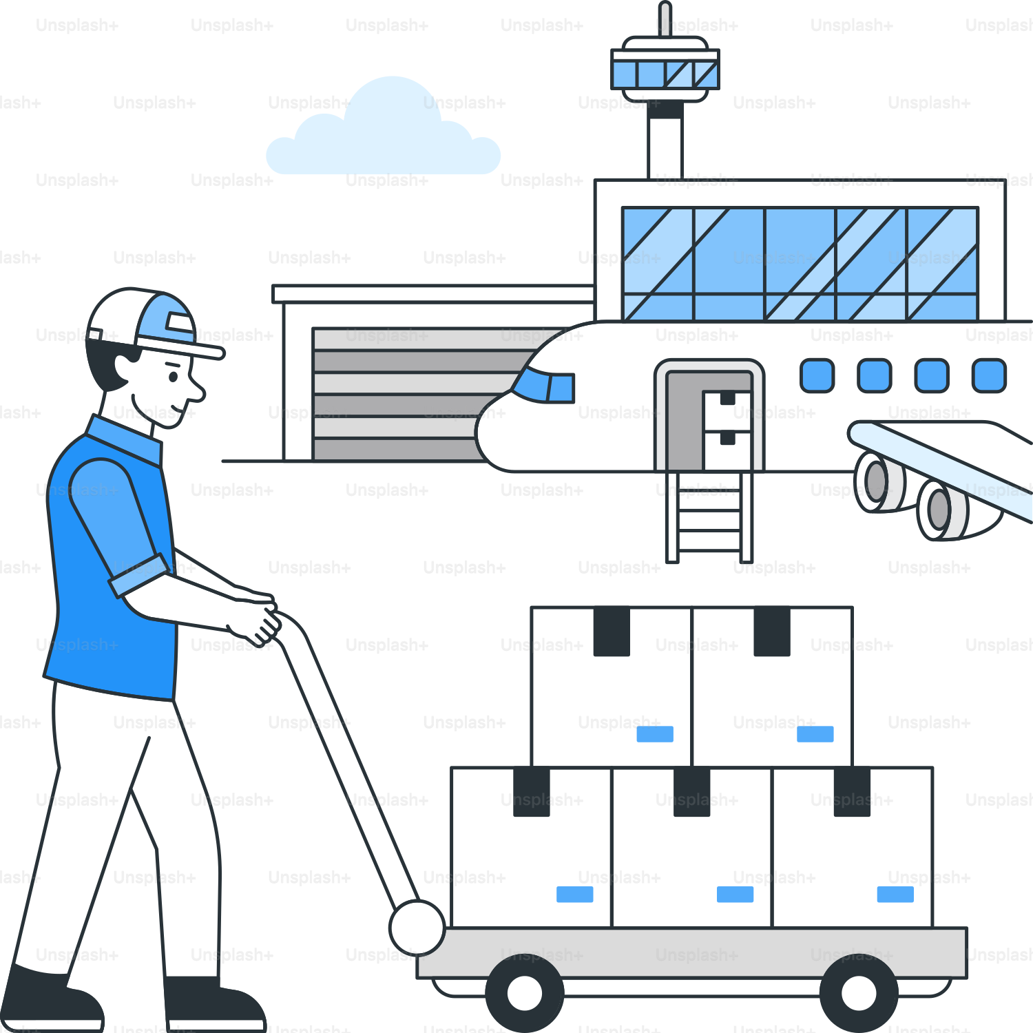 A man pulling a cart with boxes on it