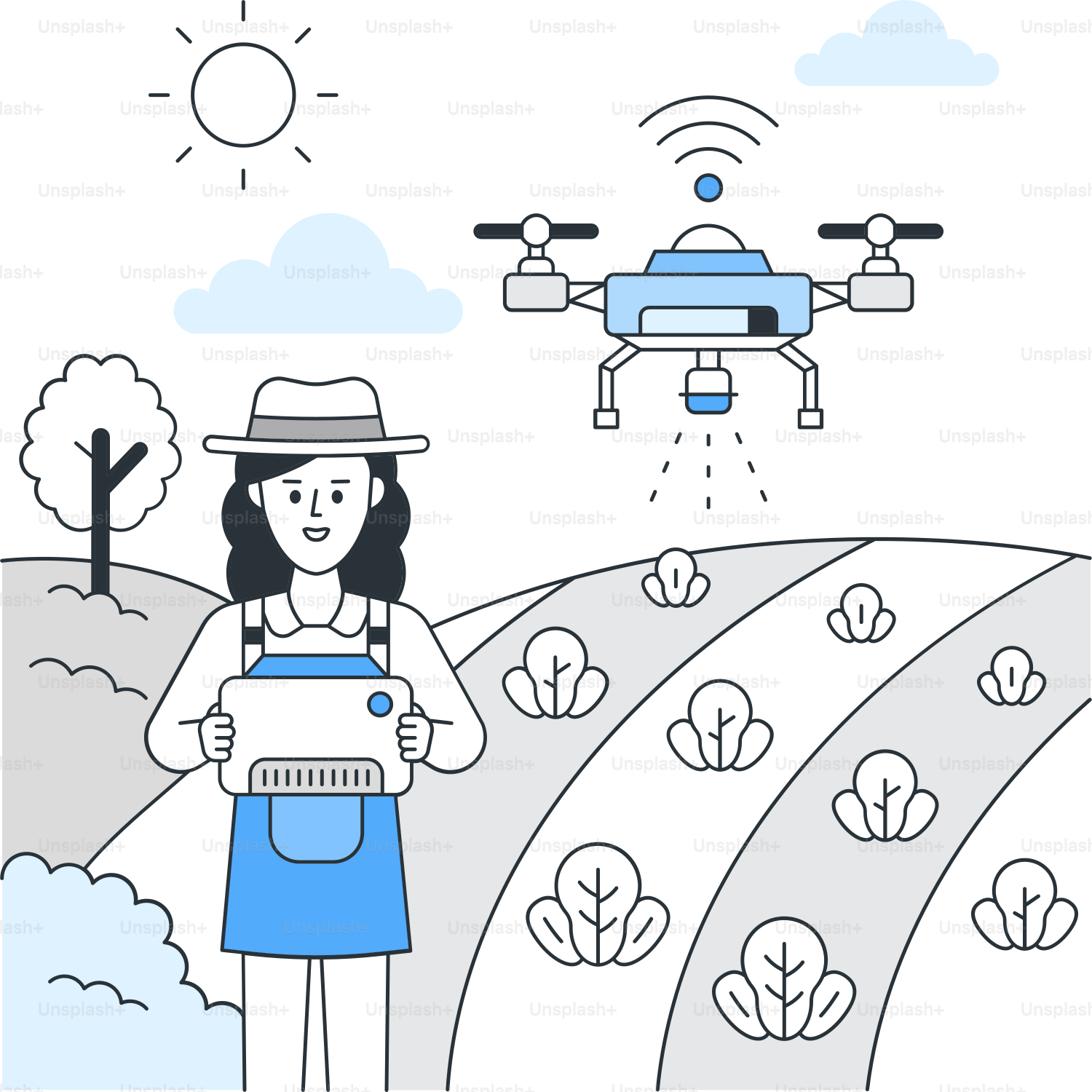 A woman standing in front of a field holding a piece of paper