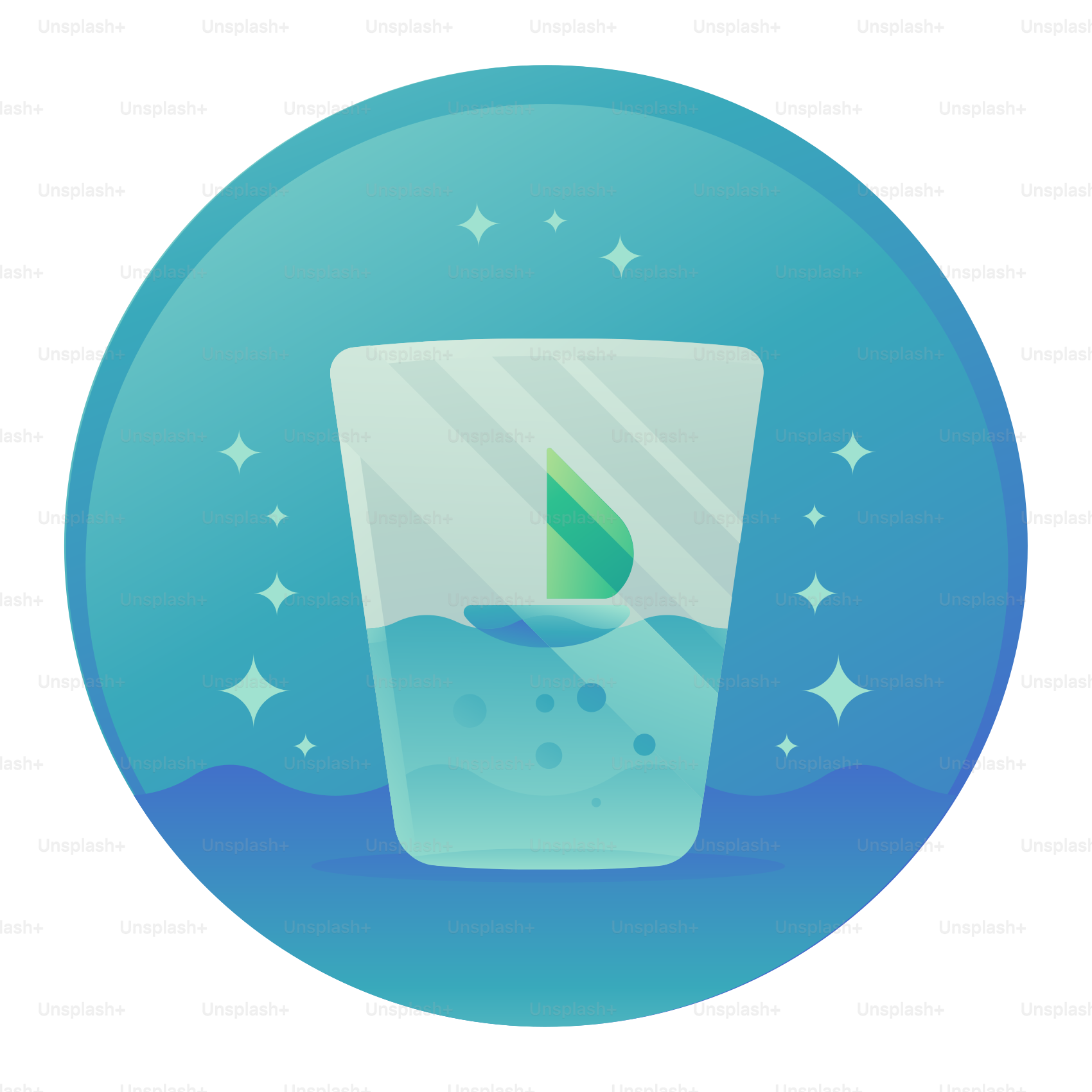 A glass of water with a green leaf in it