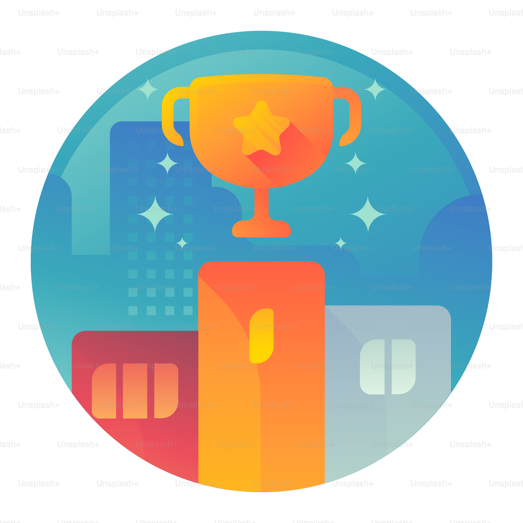 A gold trophy sitting on top of a building